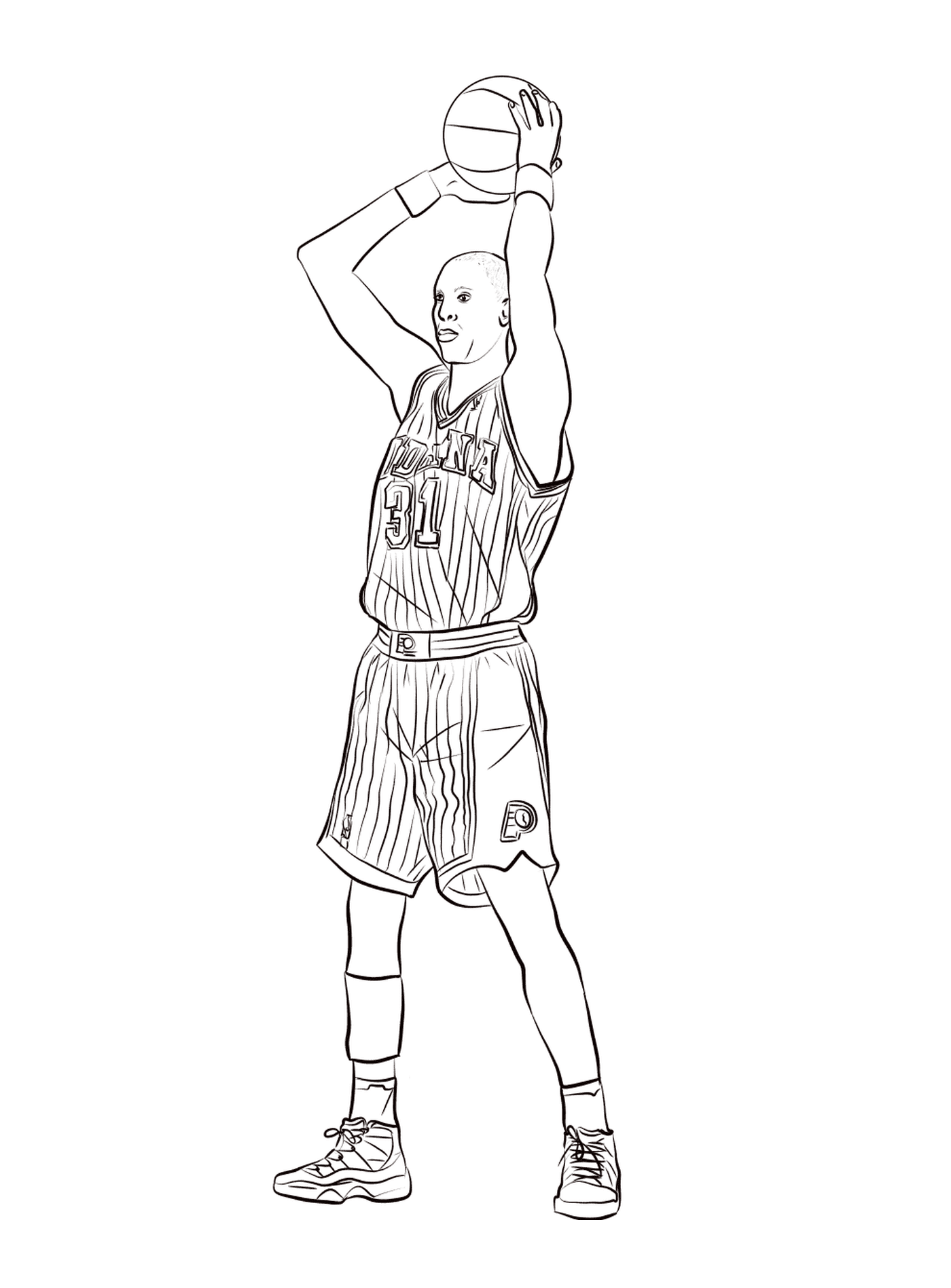  Reggie Miller segura uma bola de basquete 