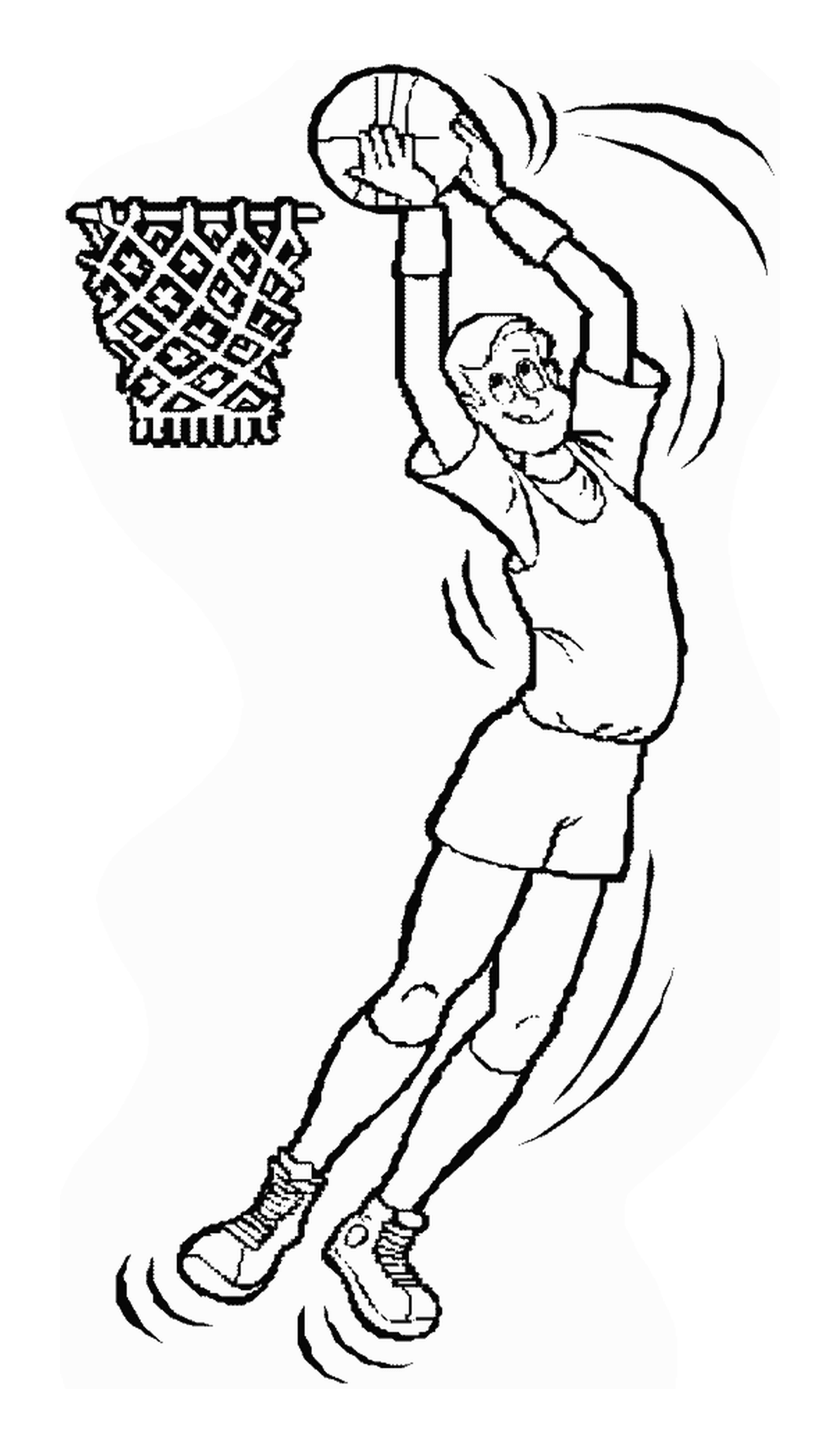  رجل يقفز لضرب كرة سلة 