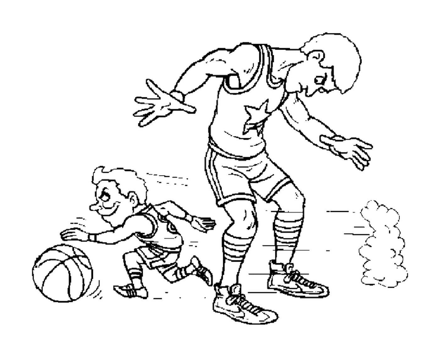  Um pequeno jogador passa sob as pernas de outro jogador 