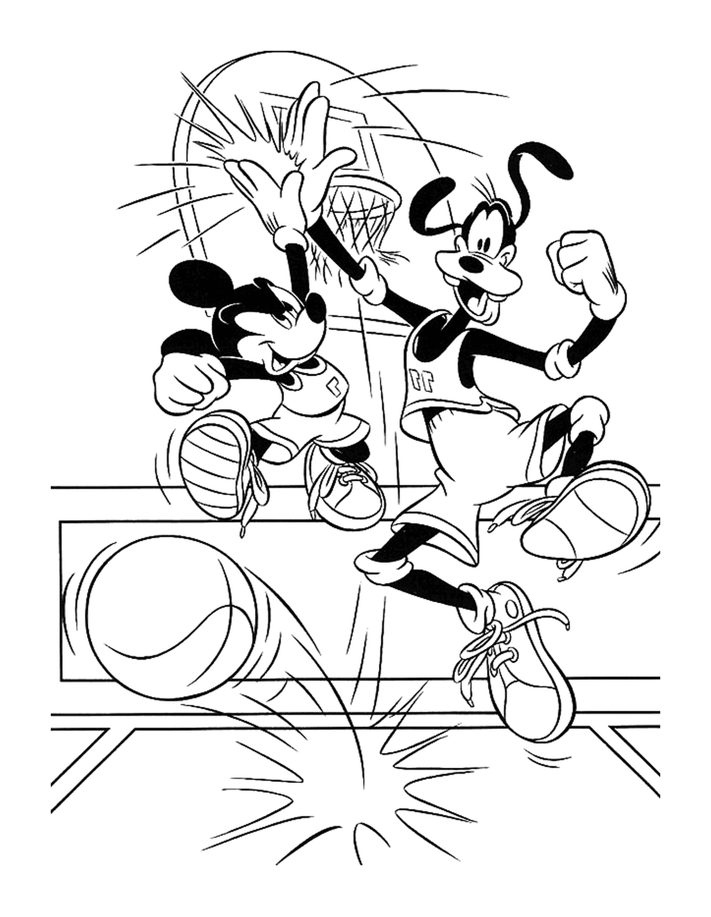  Mickey e Dingo jogam basquete 