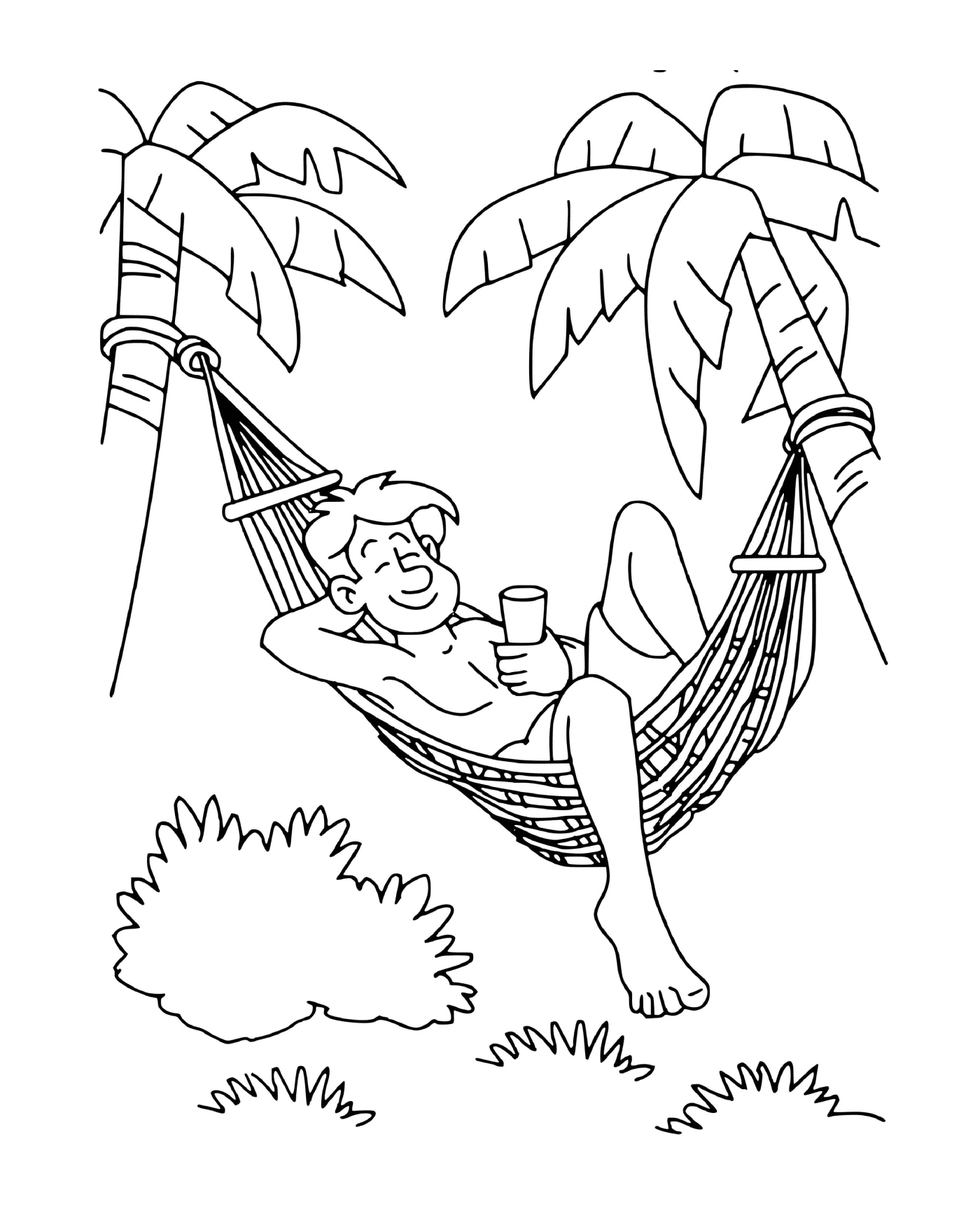  Papai está descansando em uma rede com palmeiras 