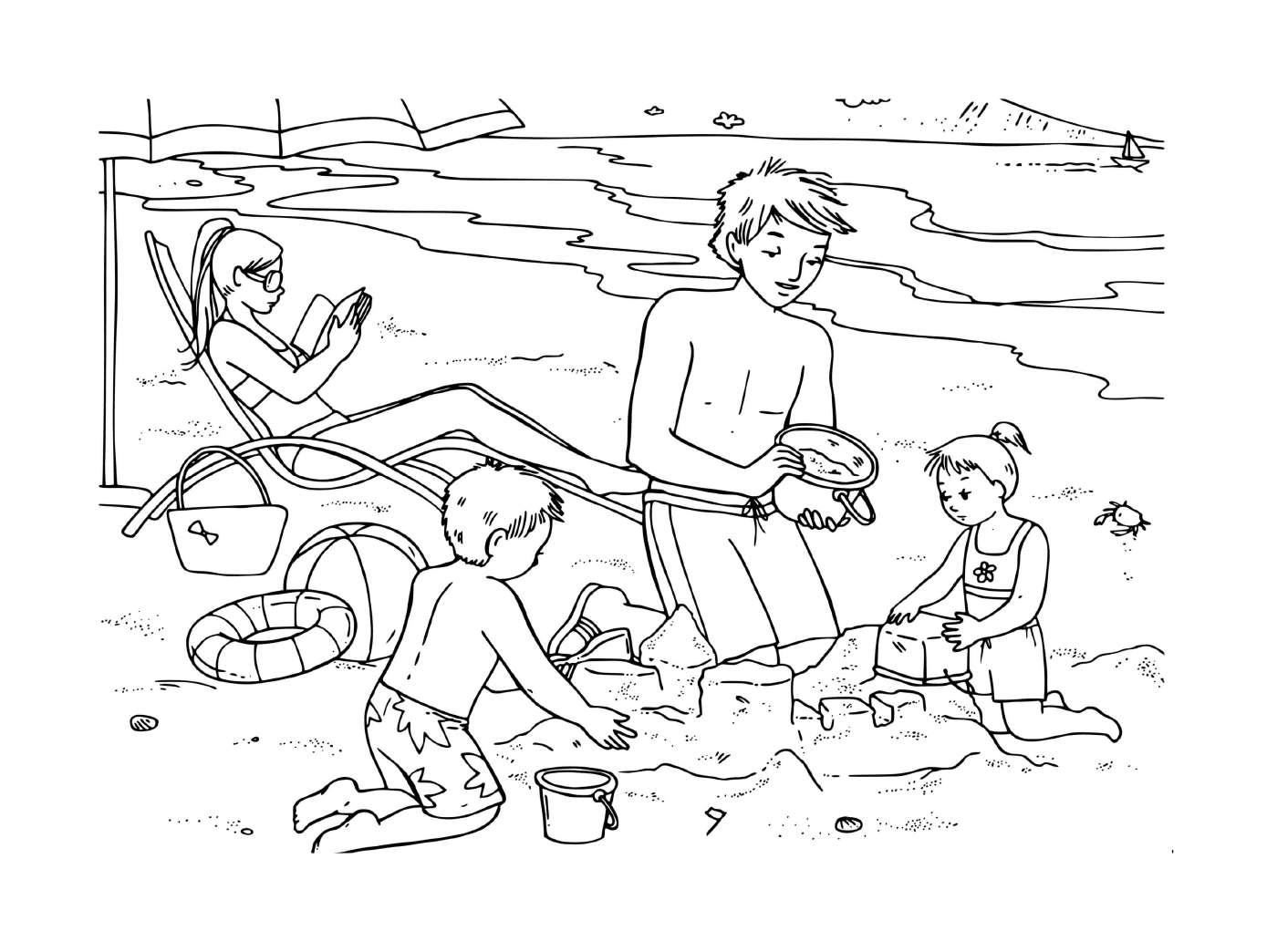  Família se divertindo na praia 