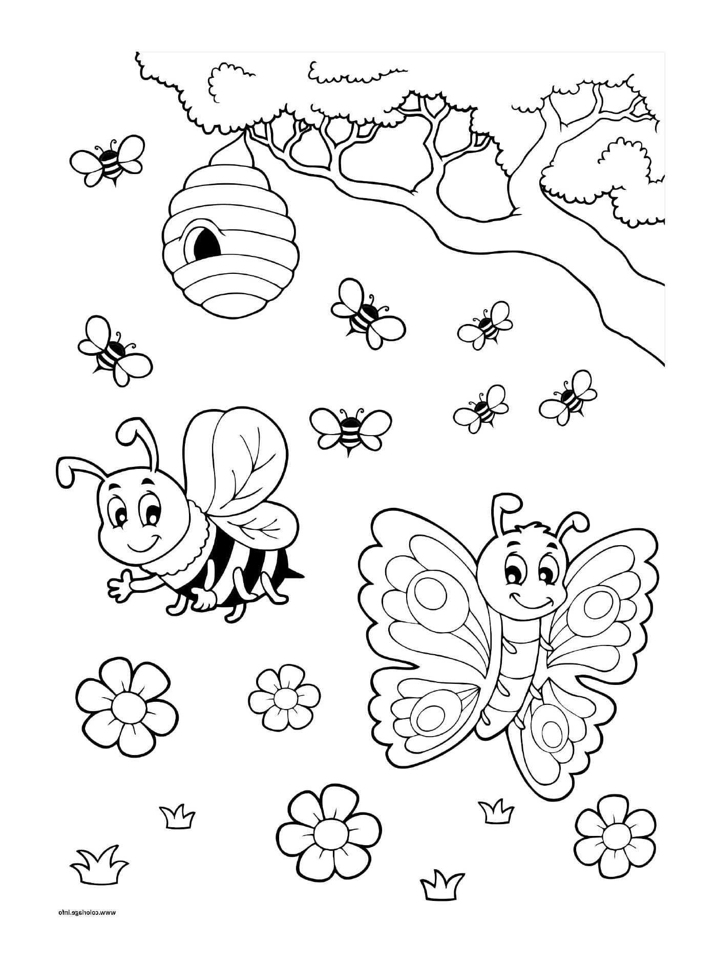  Colmeias com borboletas e abelhas 