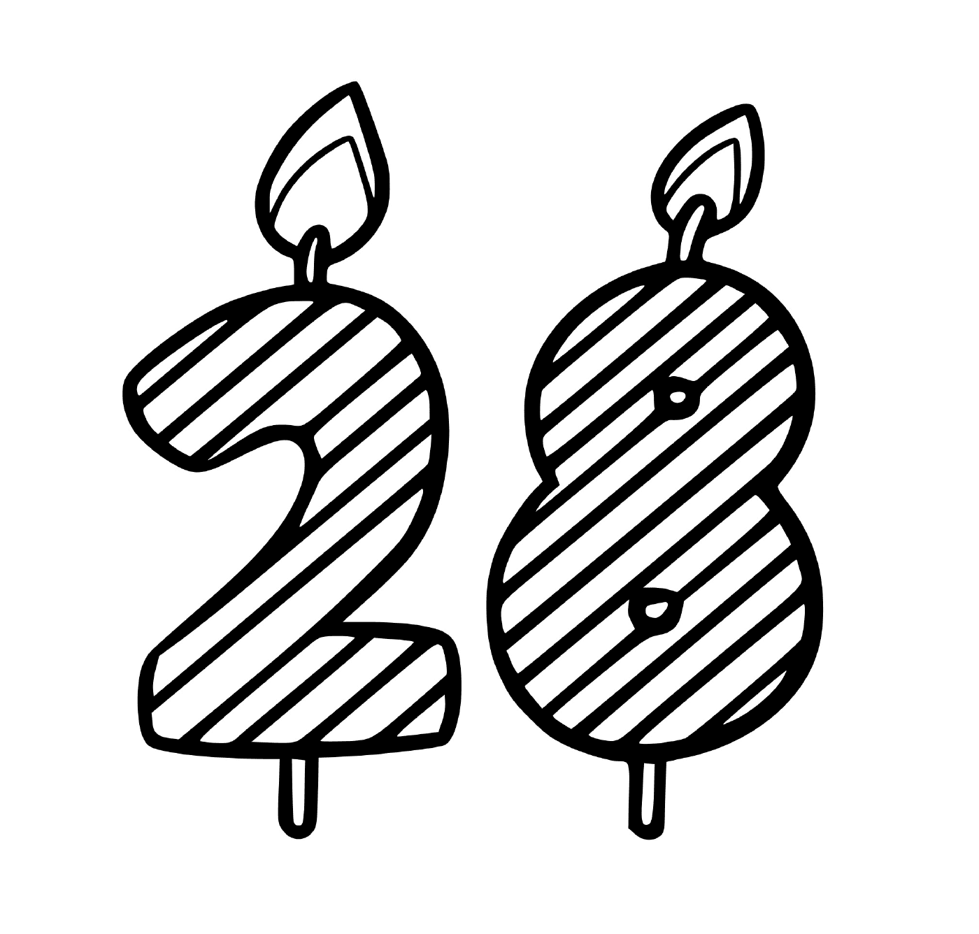  Uma vela na forma do número vinte e oito 