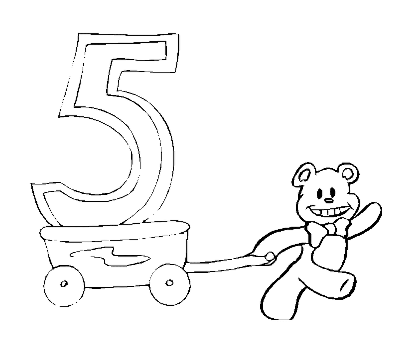  Urso puxando um carrinho com o número cinco 