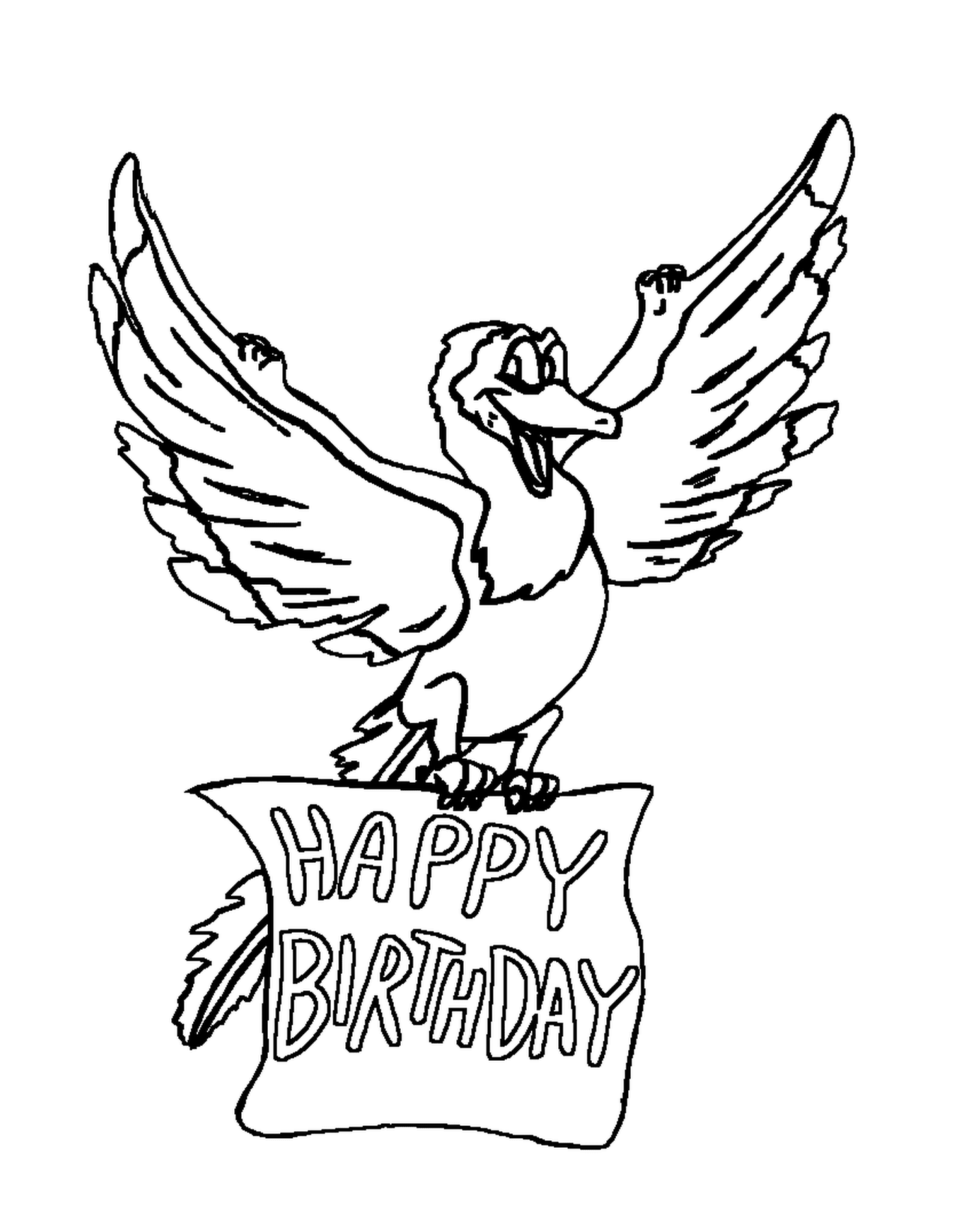  Pássaro com um sinal de feliz aniversário 