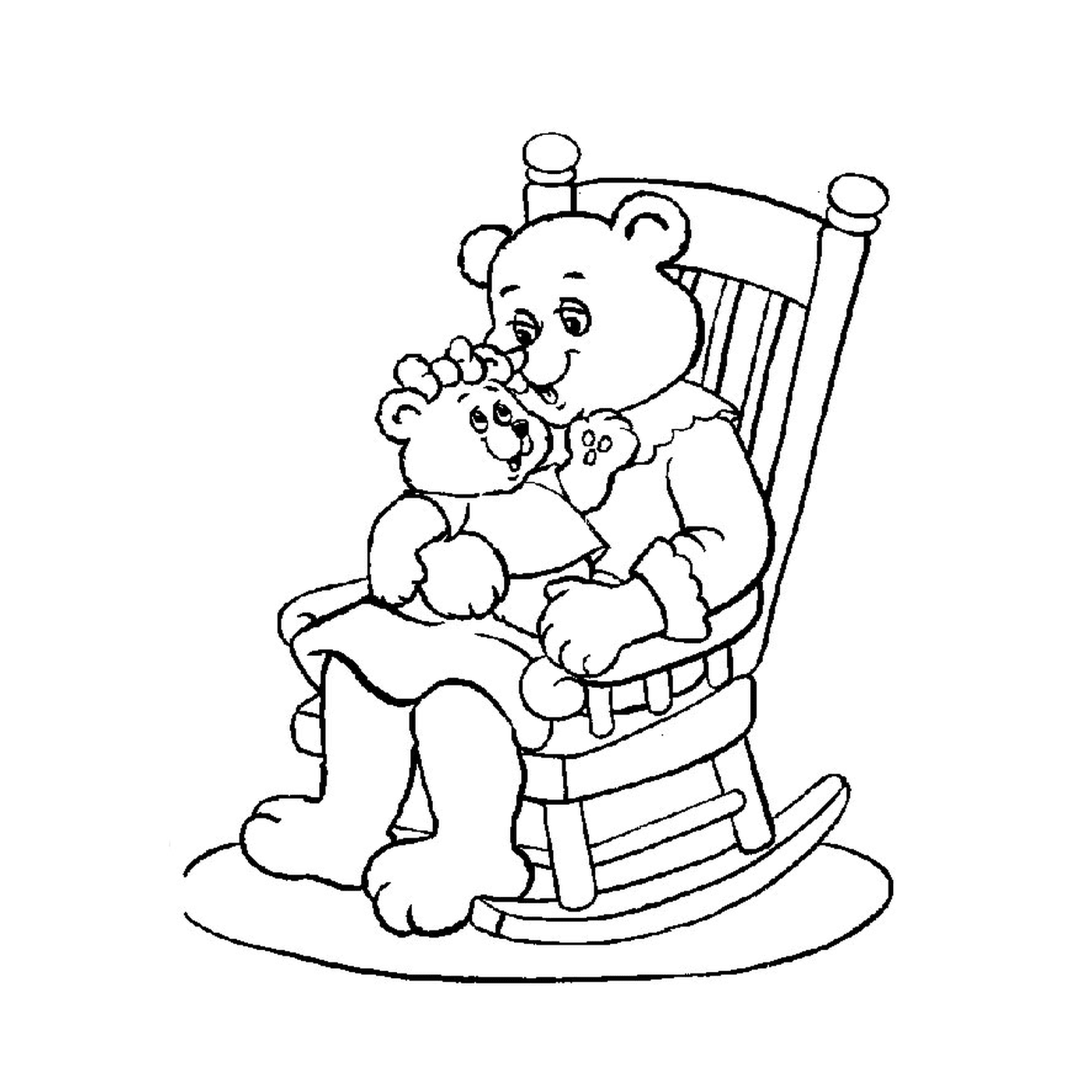 Urso sentado em uma cadeira de balanço segurando um urso 