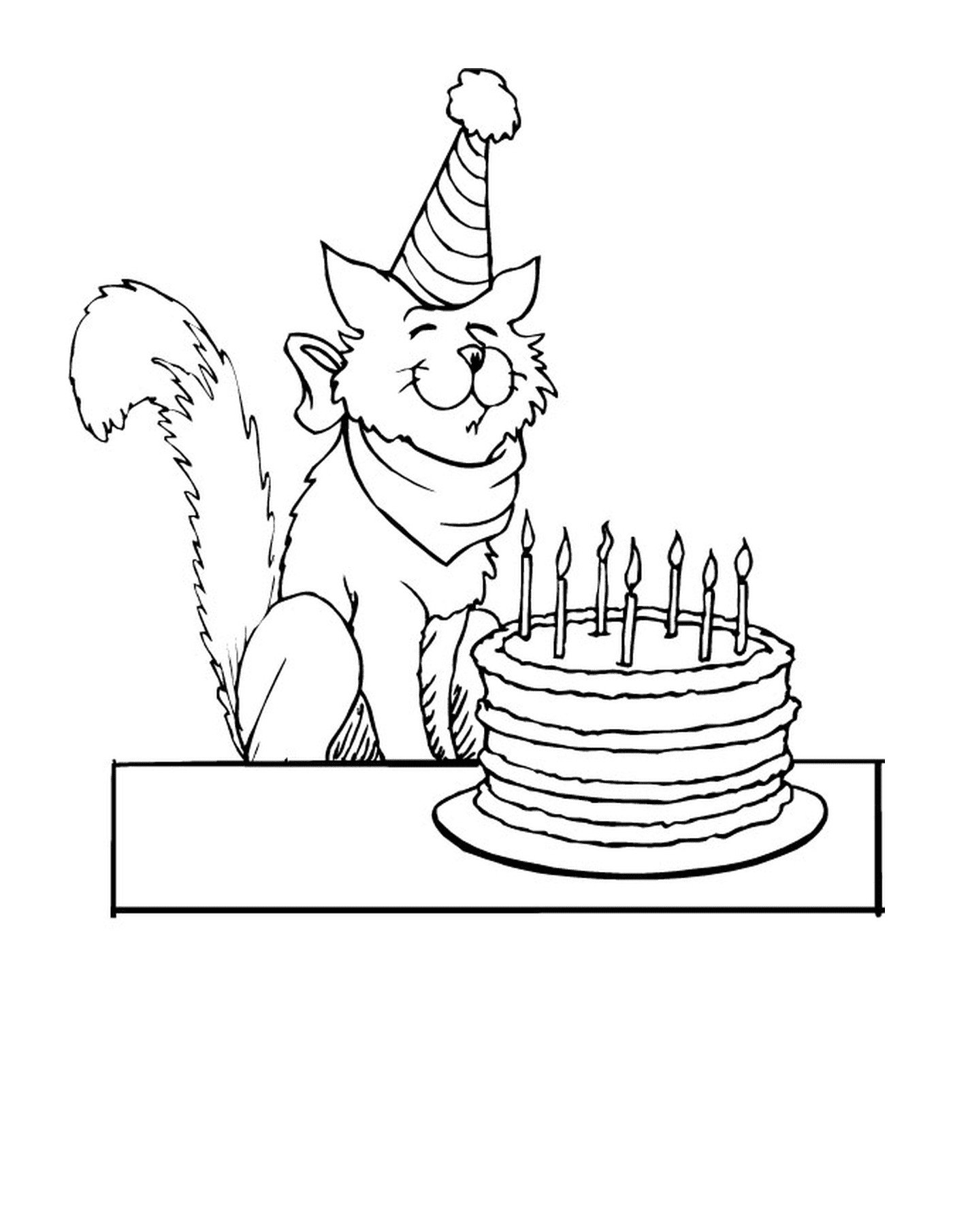 um gato sentado ao lado de um bolo com velas 