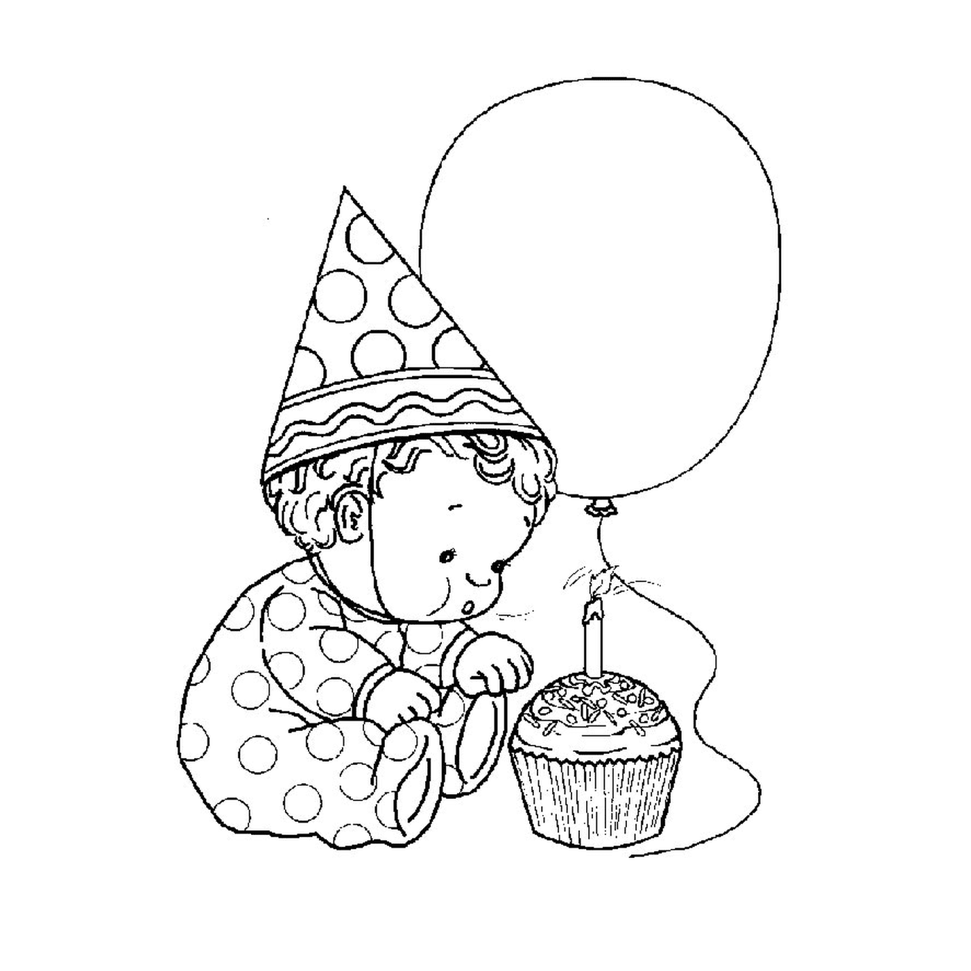  um bebê com um chapéu de festa soprando uma vela 