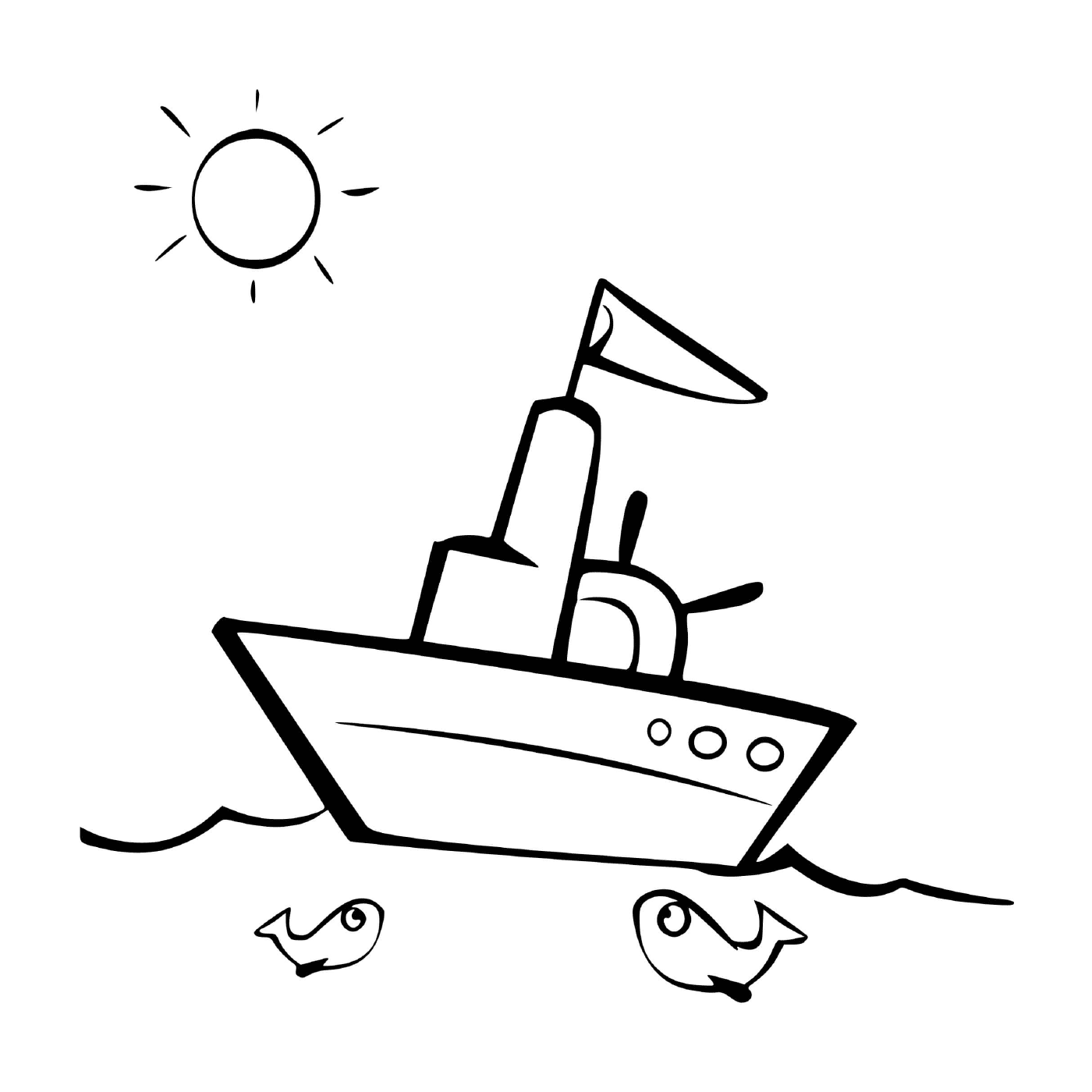  barco com peixe e sol 