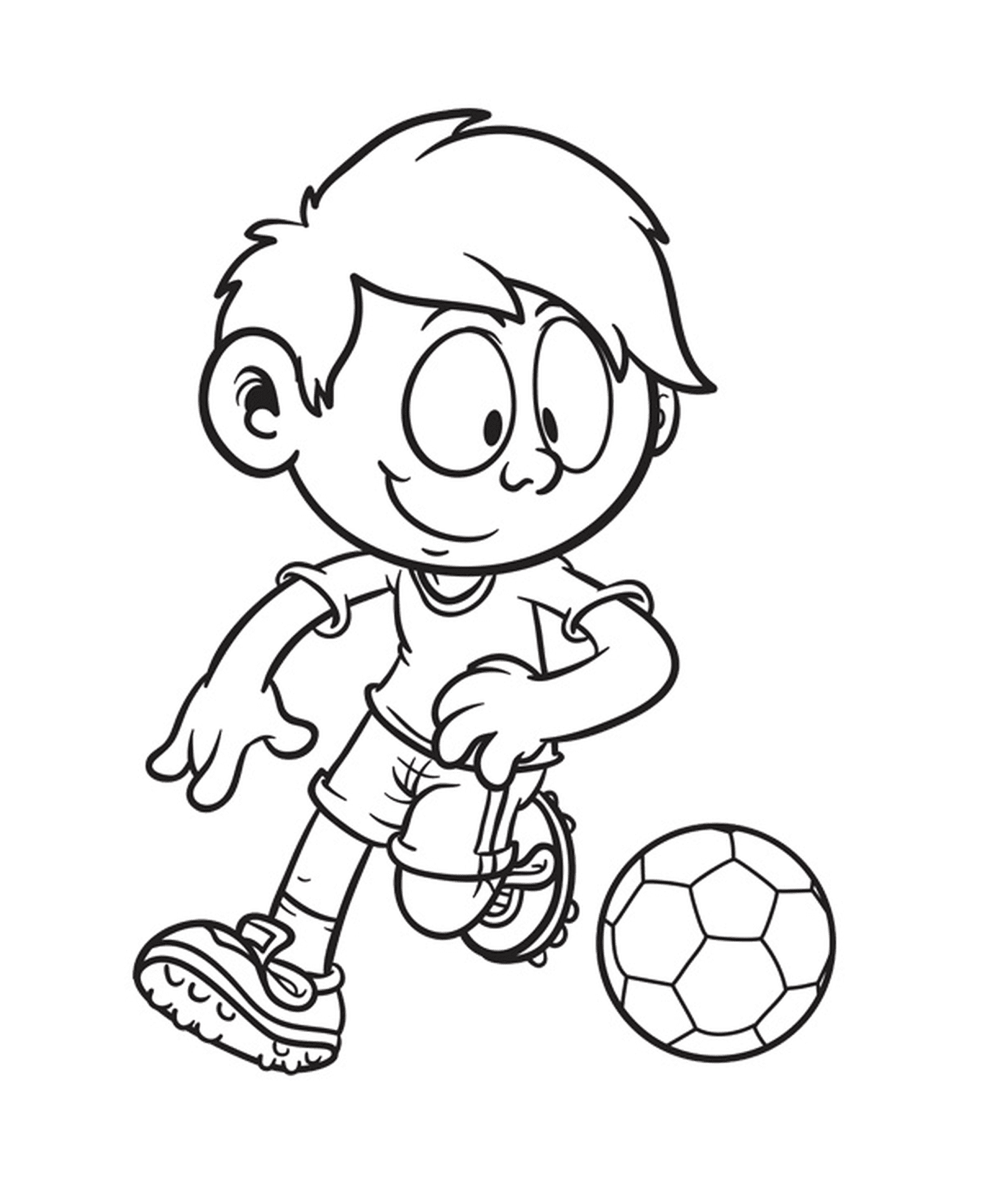  Menino de dez anos de idade jogando futebol 
