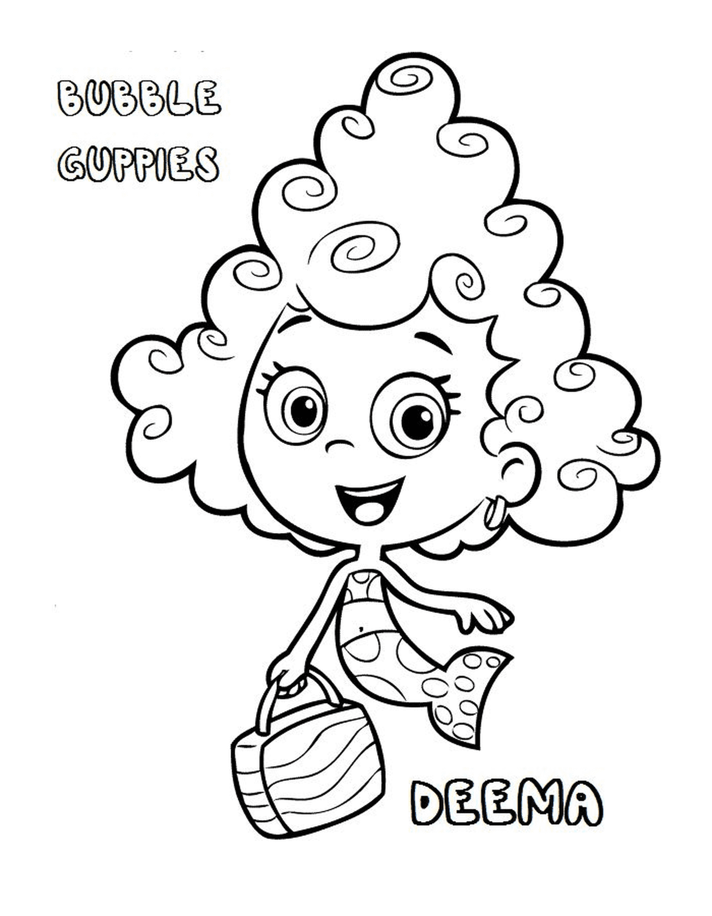 Deema of the Bubble Guppies, uma menina com cabelo encaracolado 