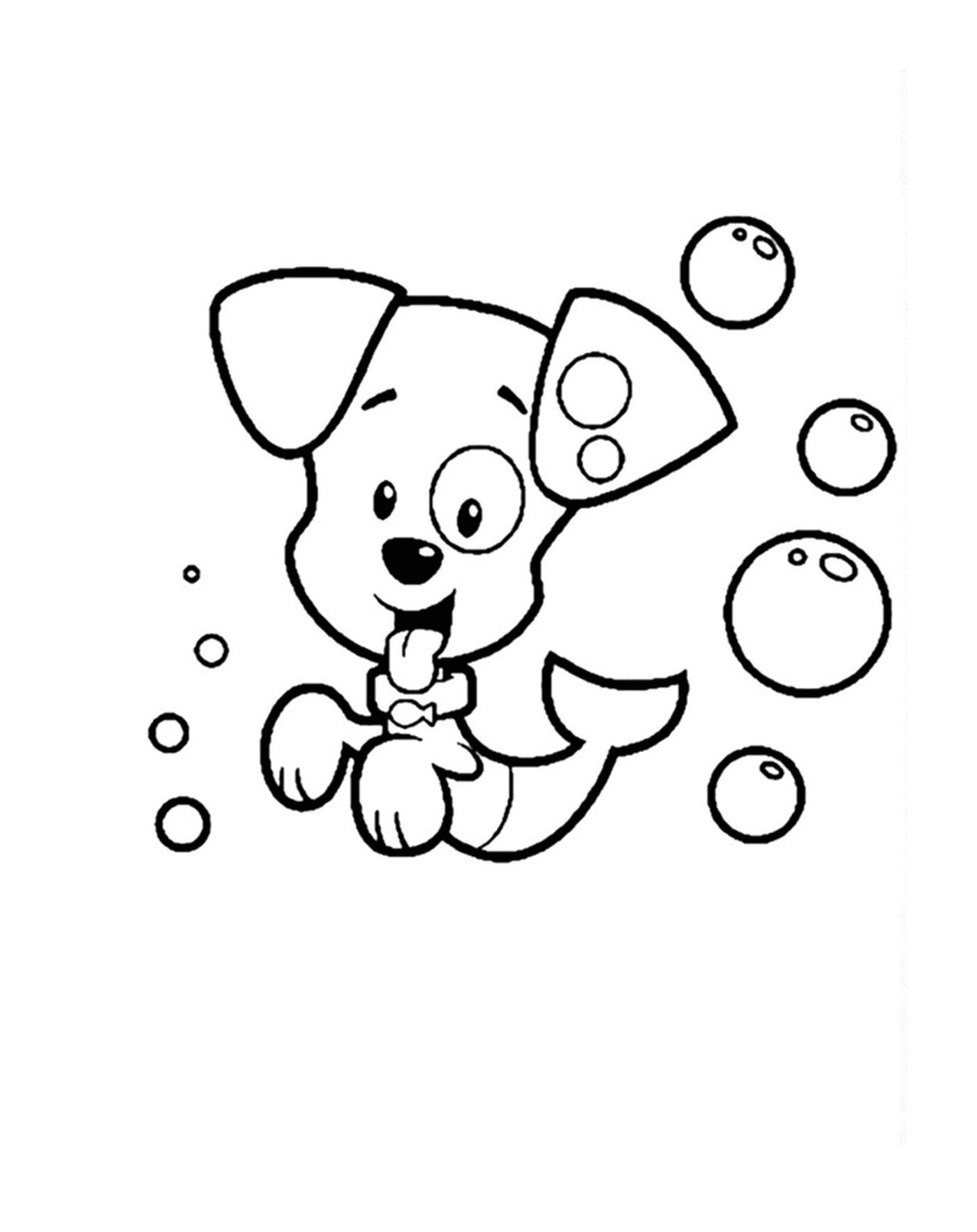  Um cão cercado por bolhas 