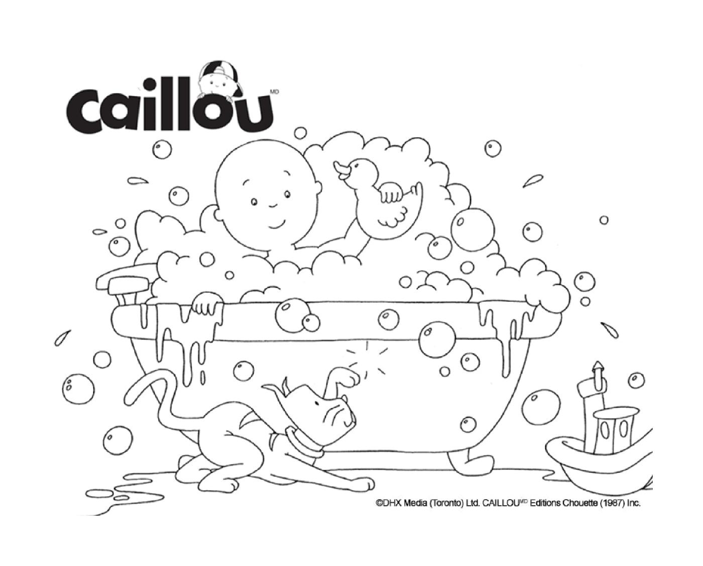  Um banho espumante com Caillou e seus brinquedos 