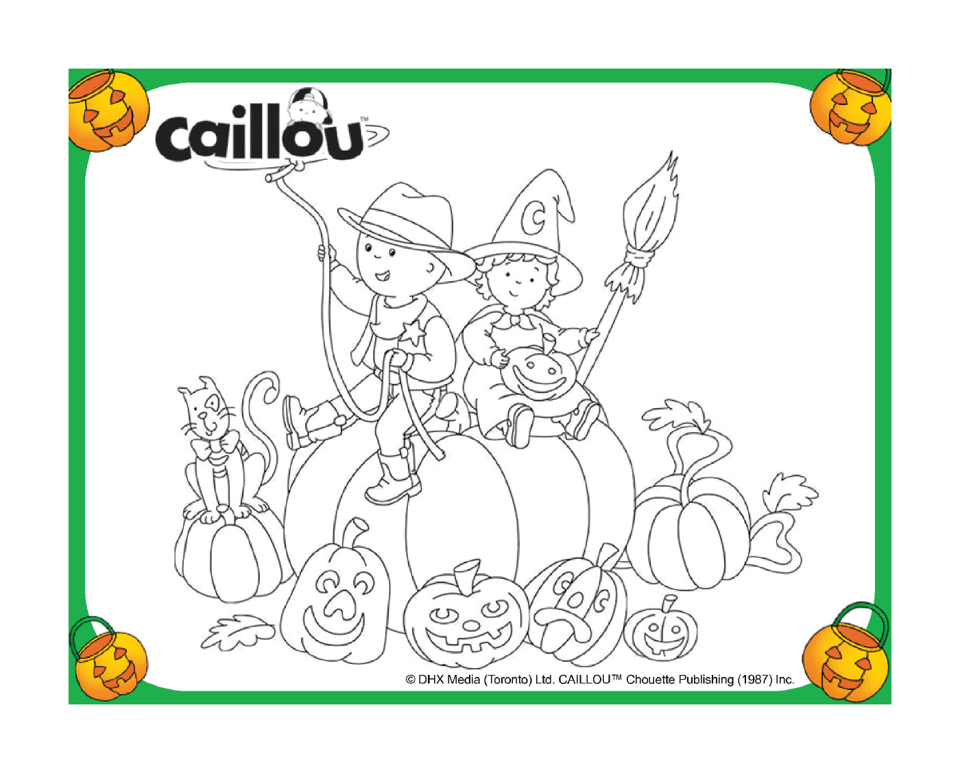  Caillou e Chiffon celebram Halloween em uma abóbora 