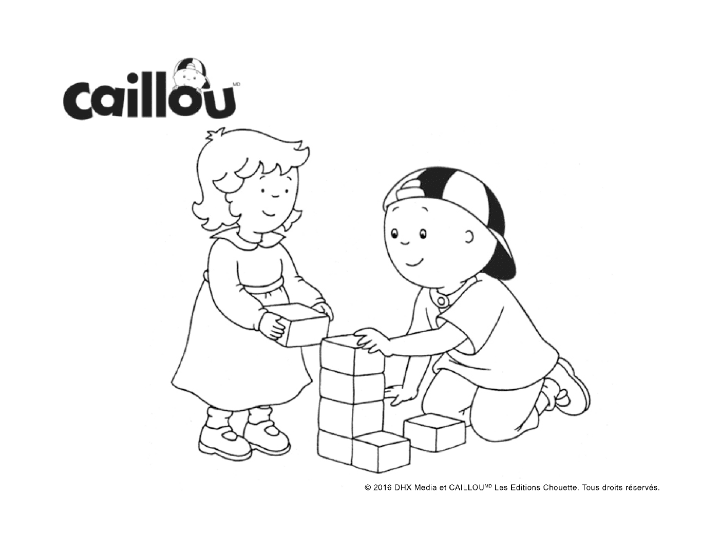 Jogo de bloco com Caillou e sua irmã mais nova 