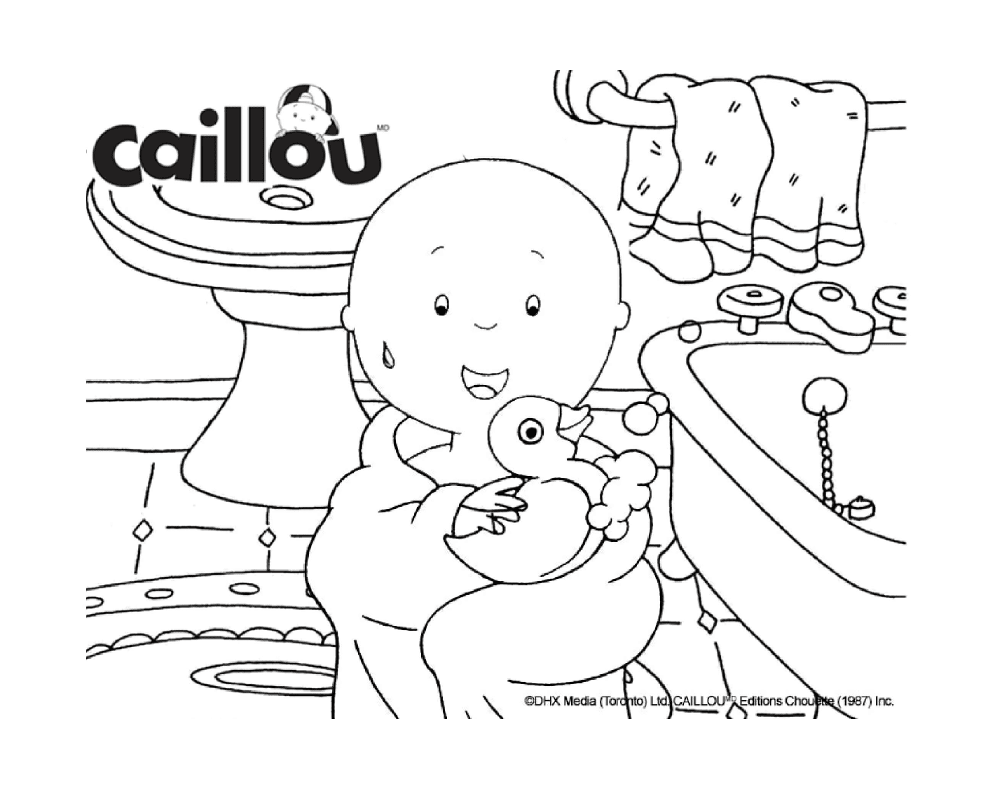  يَأْخذُ Calllou حمامه مَع بطةِه 