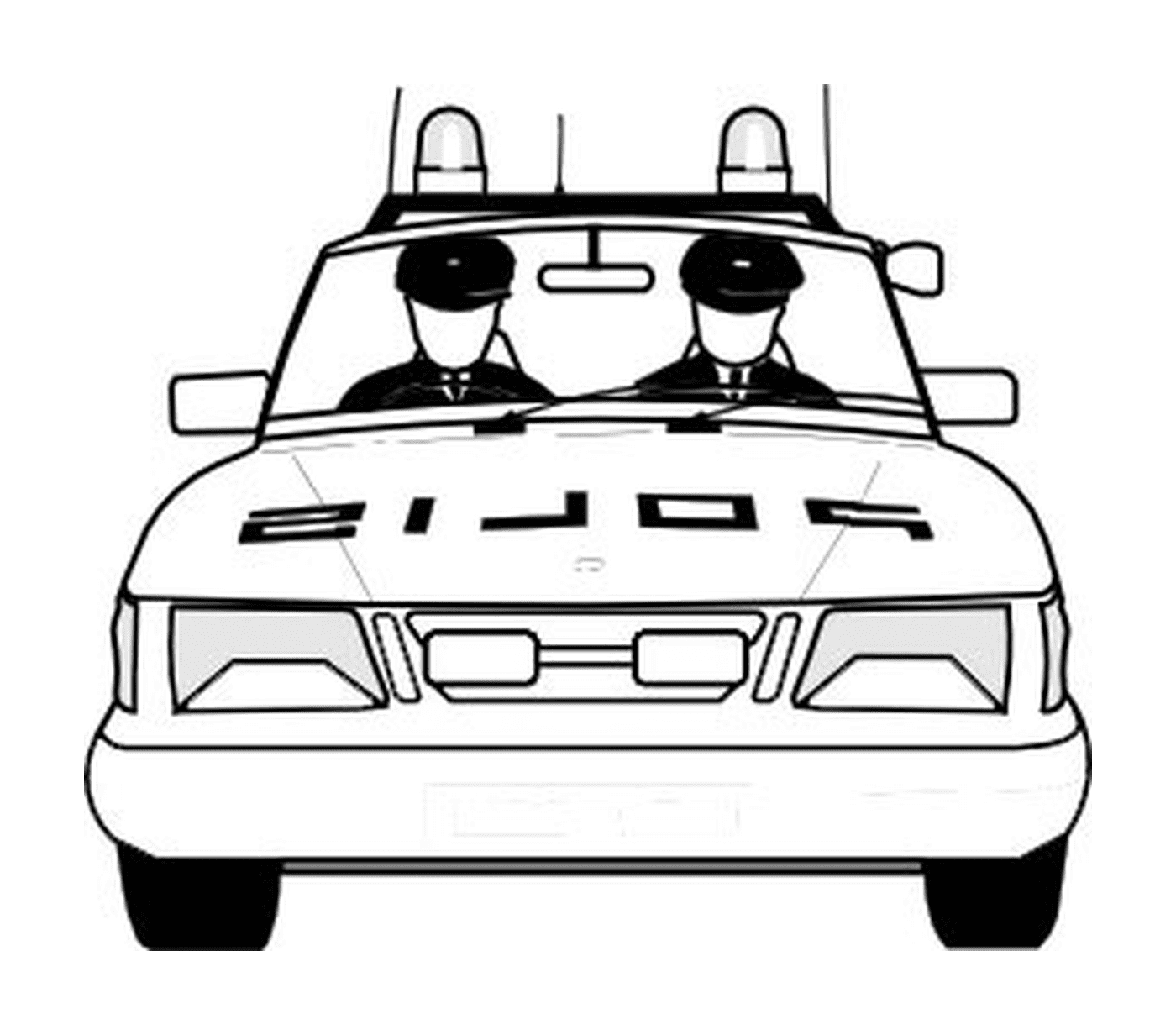  Carro da polícia, dois oficiais na parte de trás 