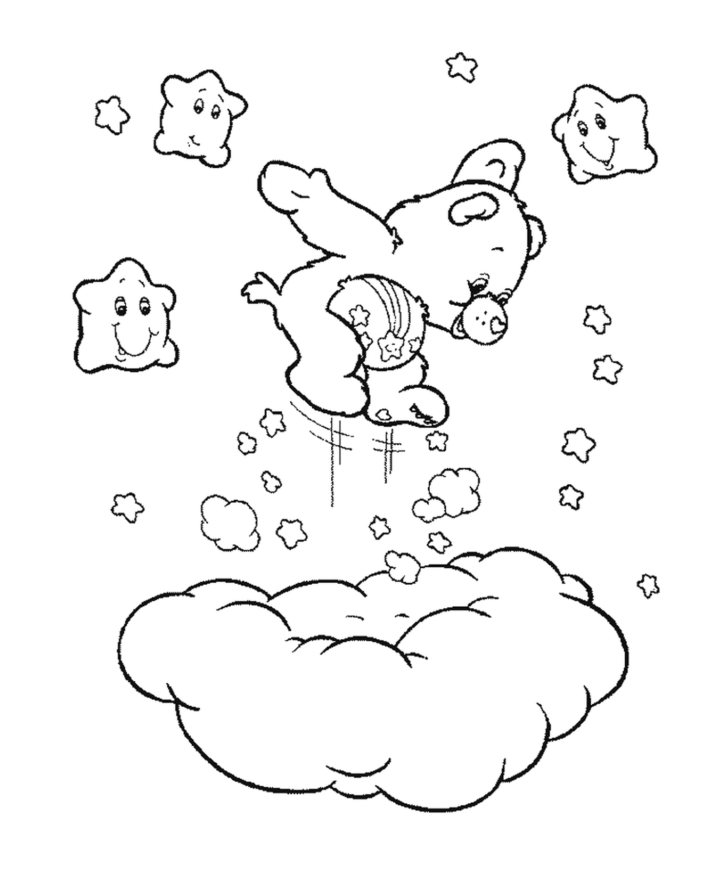  Um Bisounour salta sobre uma nuvem 