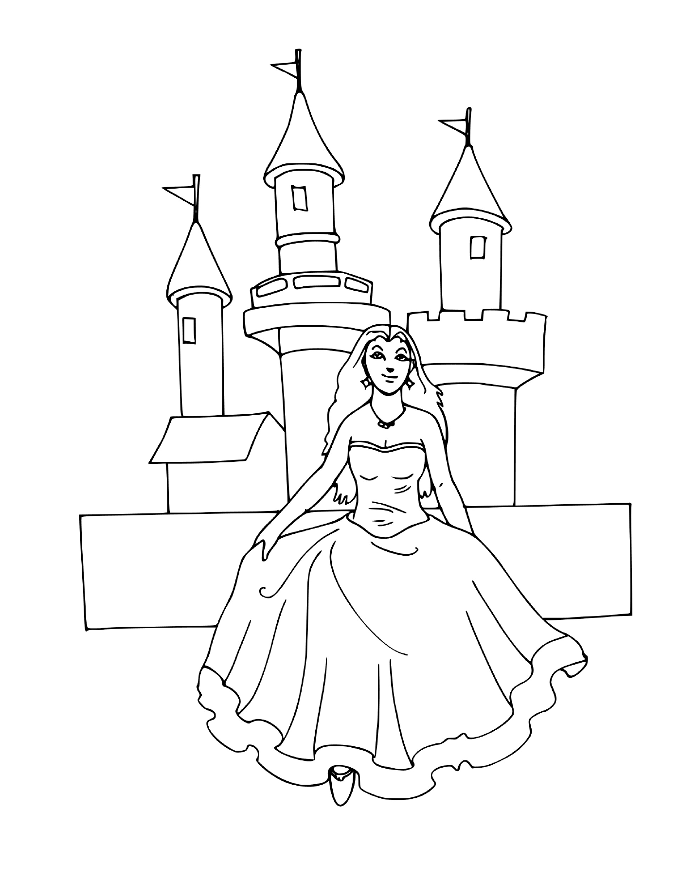  Uma mulher sentada na frente de um castelo da princesa Disney 