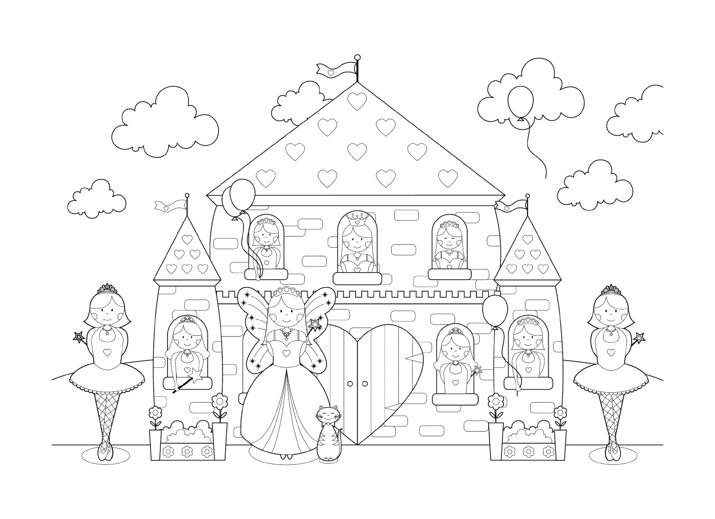  Um castelo com toda a família de princesas 
