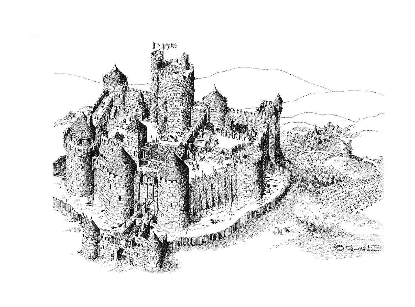  Um castelo medieval com outro castelo no topo 