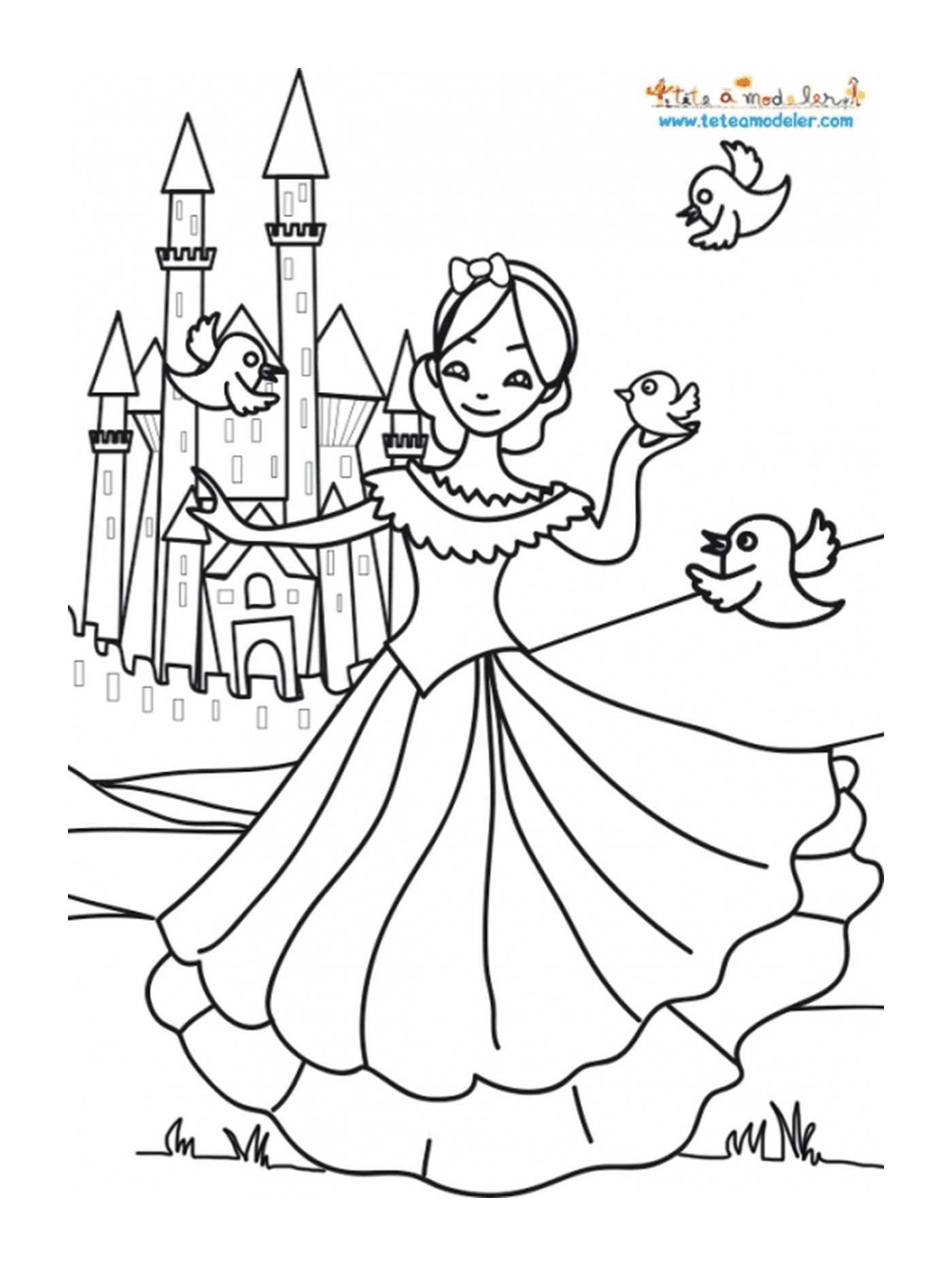  Uma menina na frente de um castelo, como uma princesa 