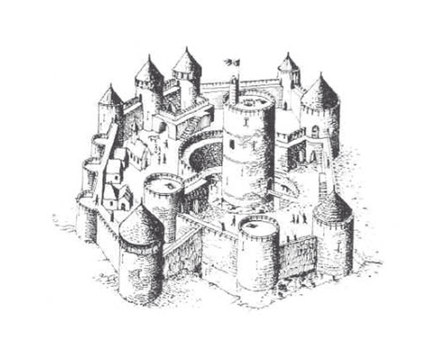  Um castelo medieval com muitas torres 