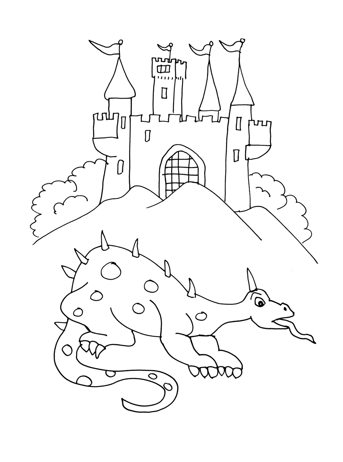  Um castelo de cavaleiro com um dragão 