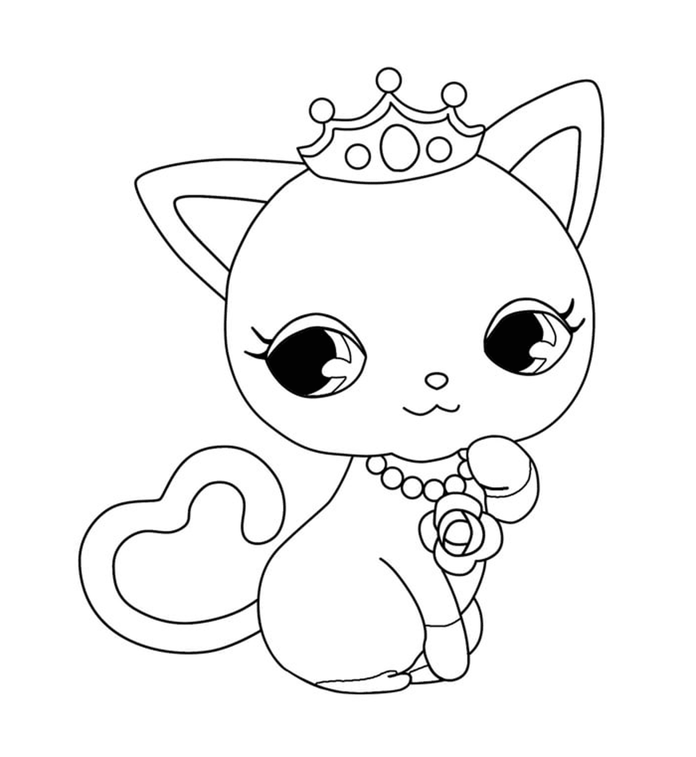  Gato de princesa Akawaii com uma coroa na cabeça 