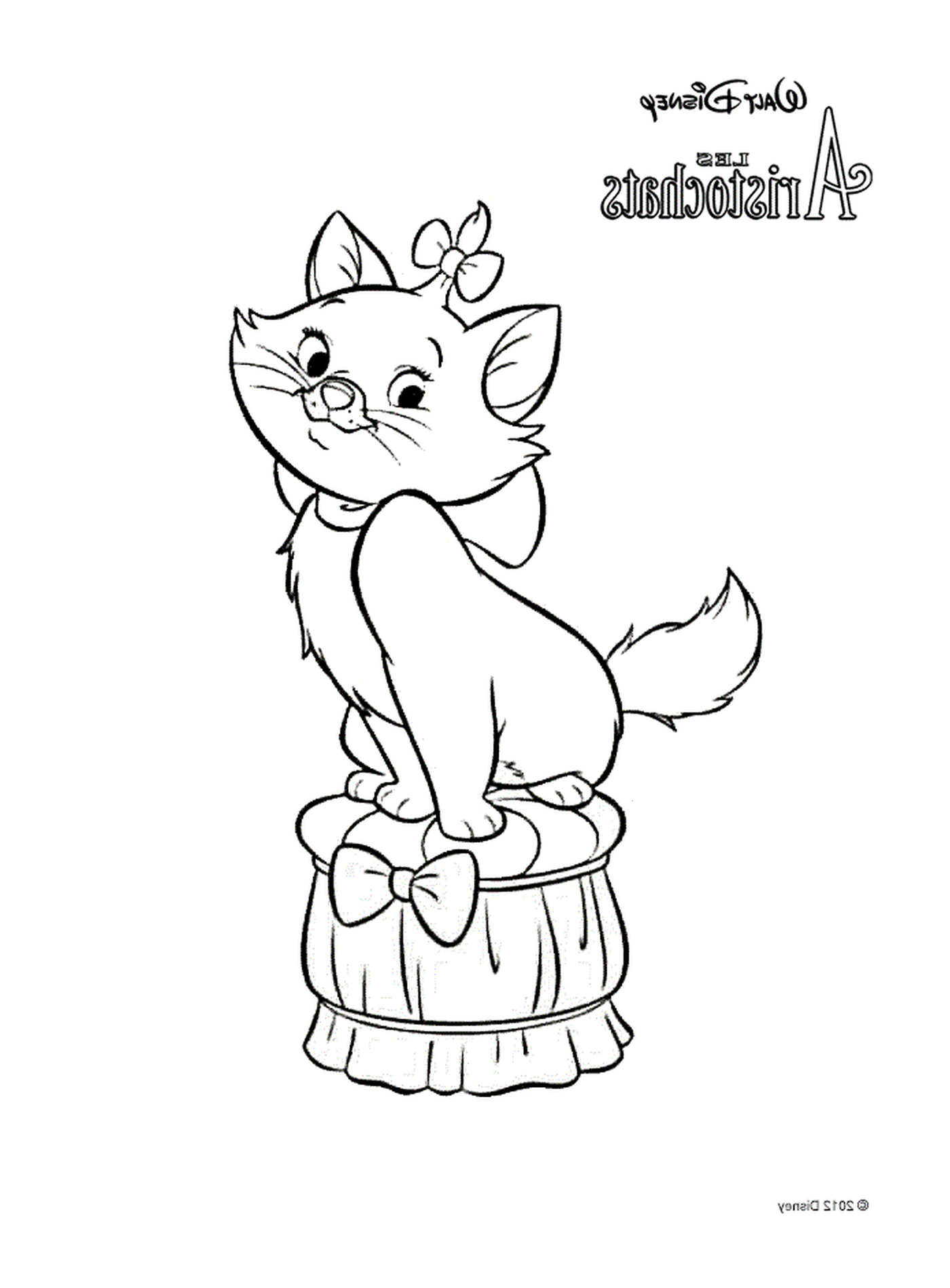  玛丽 迪士尼的亚里士多查特的猫 坐在桶子上 