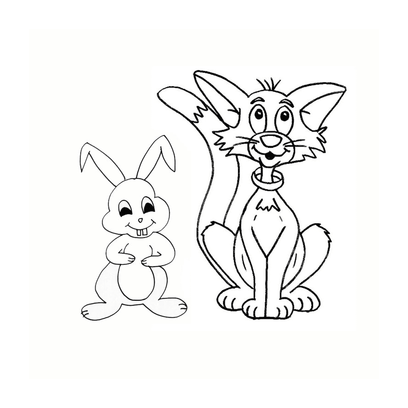  一只猫和一只兔子 一起画成一只猫和一只兔子 