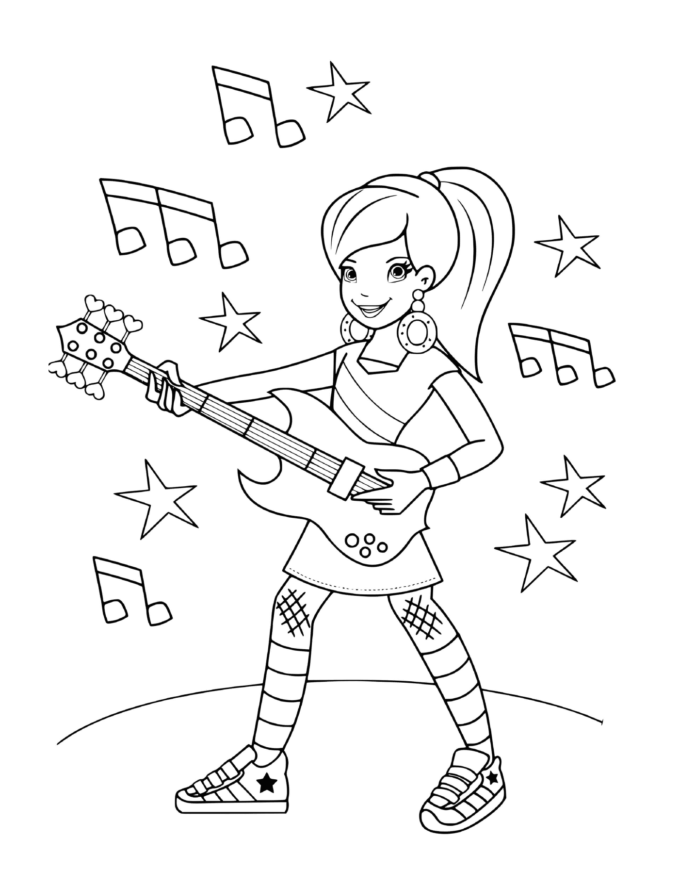  uma menina, tocando, guitarra 