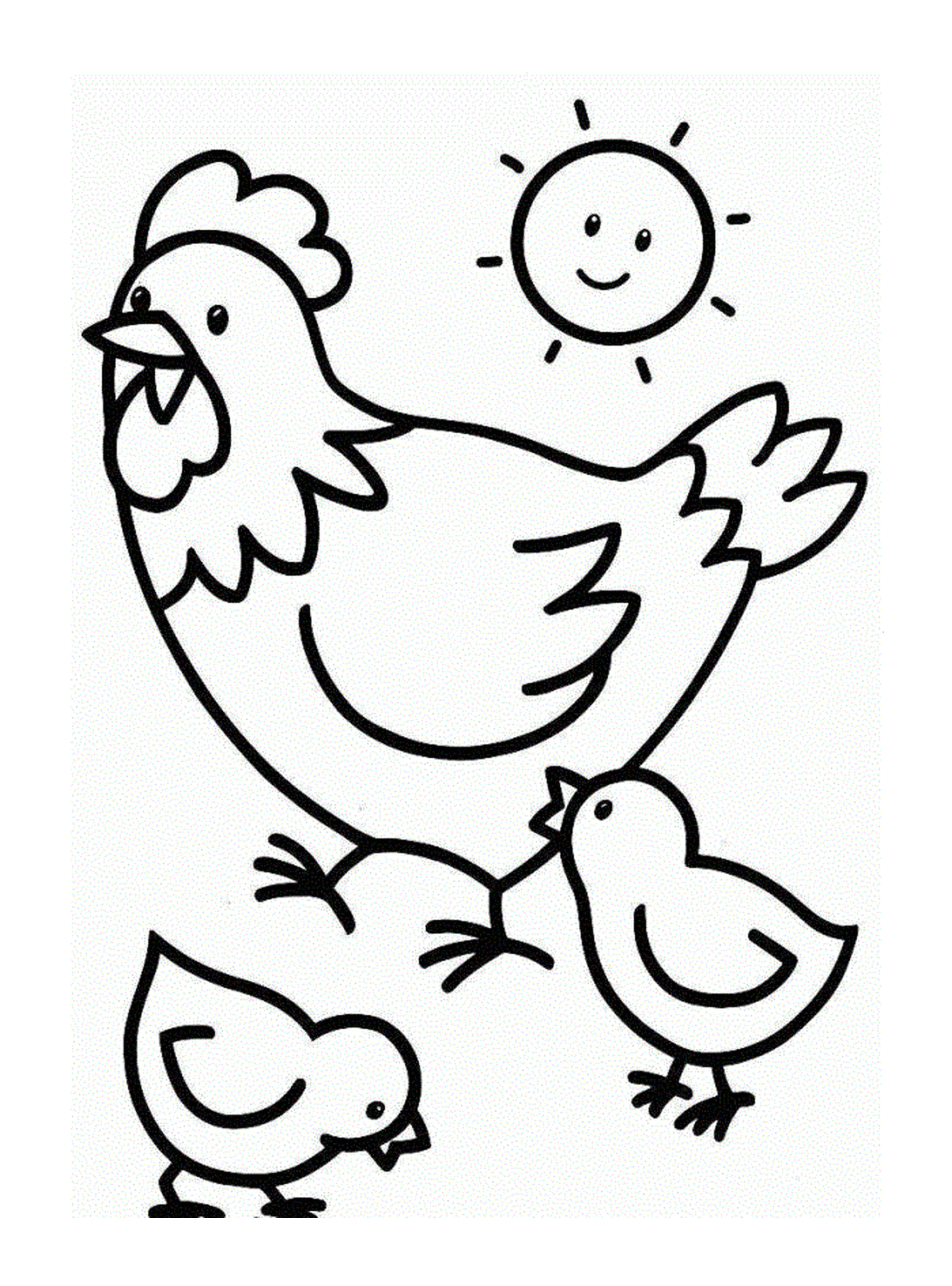  दो बच्चों के साथ मुर्गी 