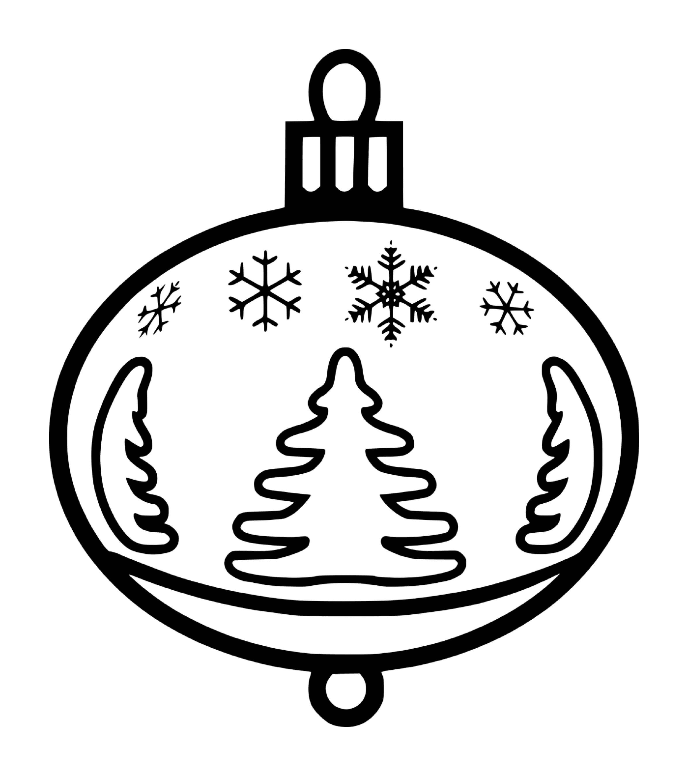  Uma bola de Natal com flocos de neve e abetos 