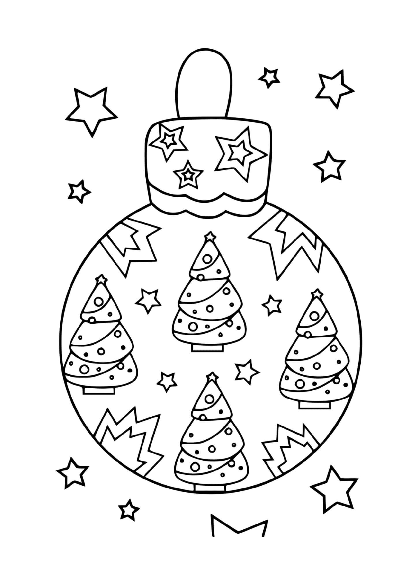  Uma bola de Natal com fir árvores e estrelas 