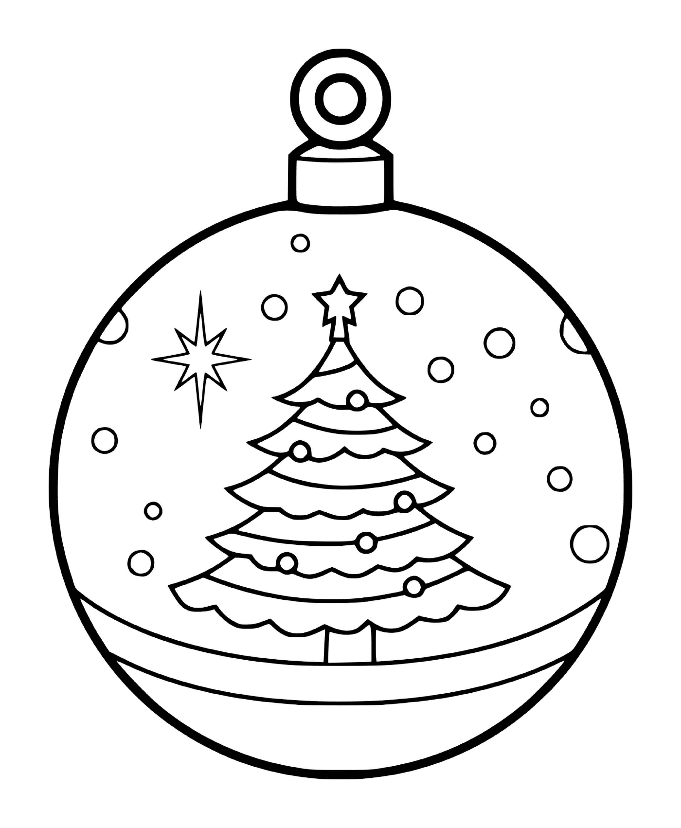  एक क्रिसमस की गेंद पेड़ - भू - दृश्‍य तथा सर्दियों बर्फ के साथ 