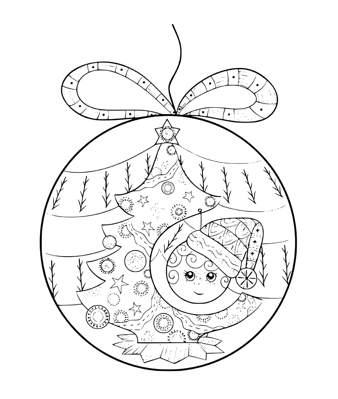  Uma bola de Natal com uma criança e uma árvore 