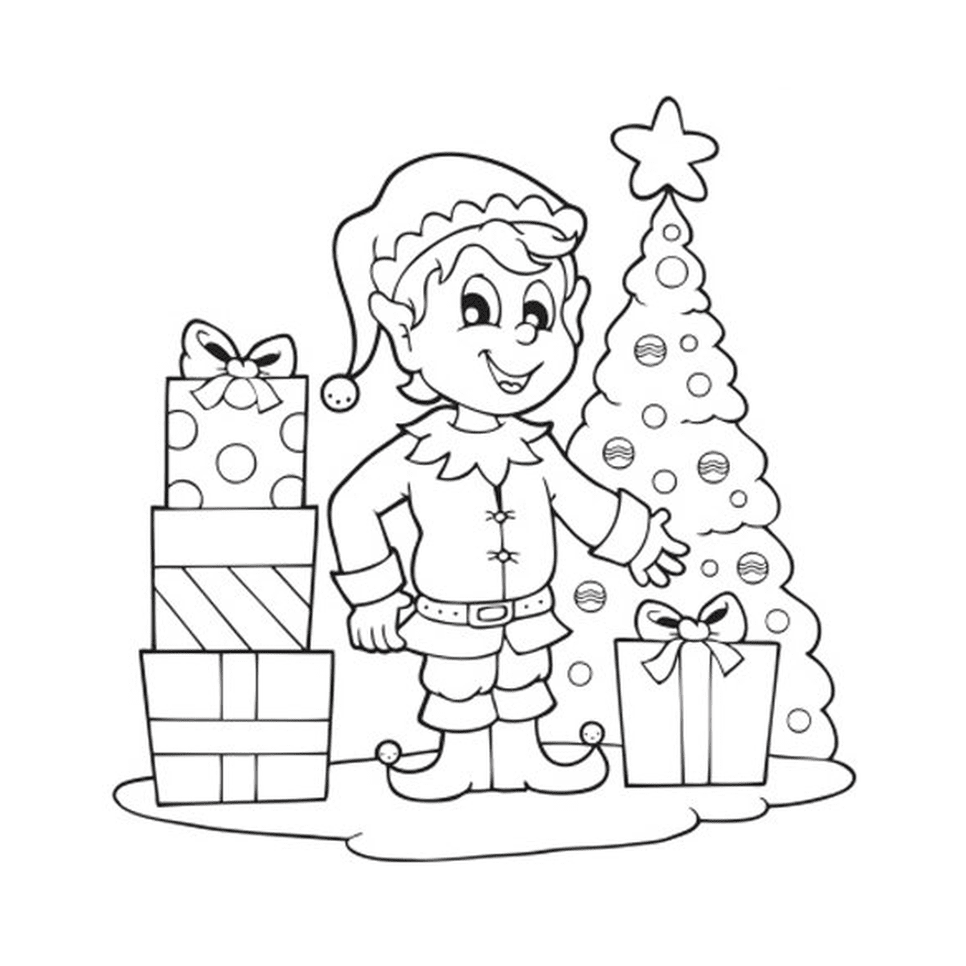  luteína de Natal ao lado de uma árvore e presentes 