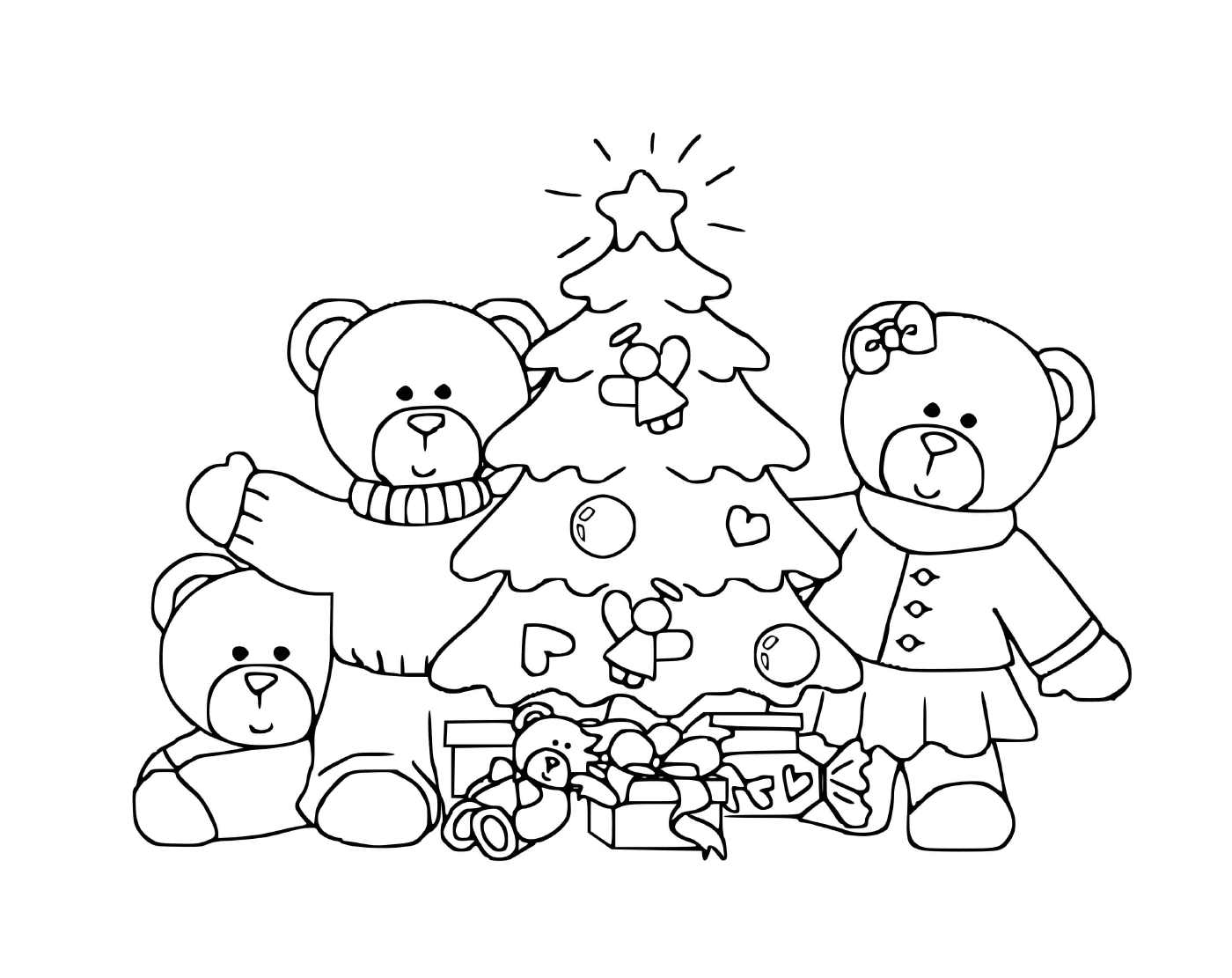  Família de urso em torno de uma árvore de Natal para crianças 