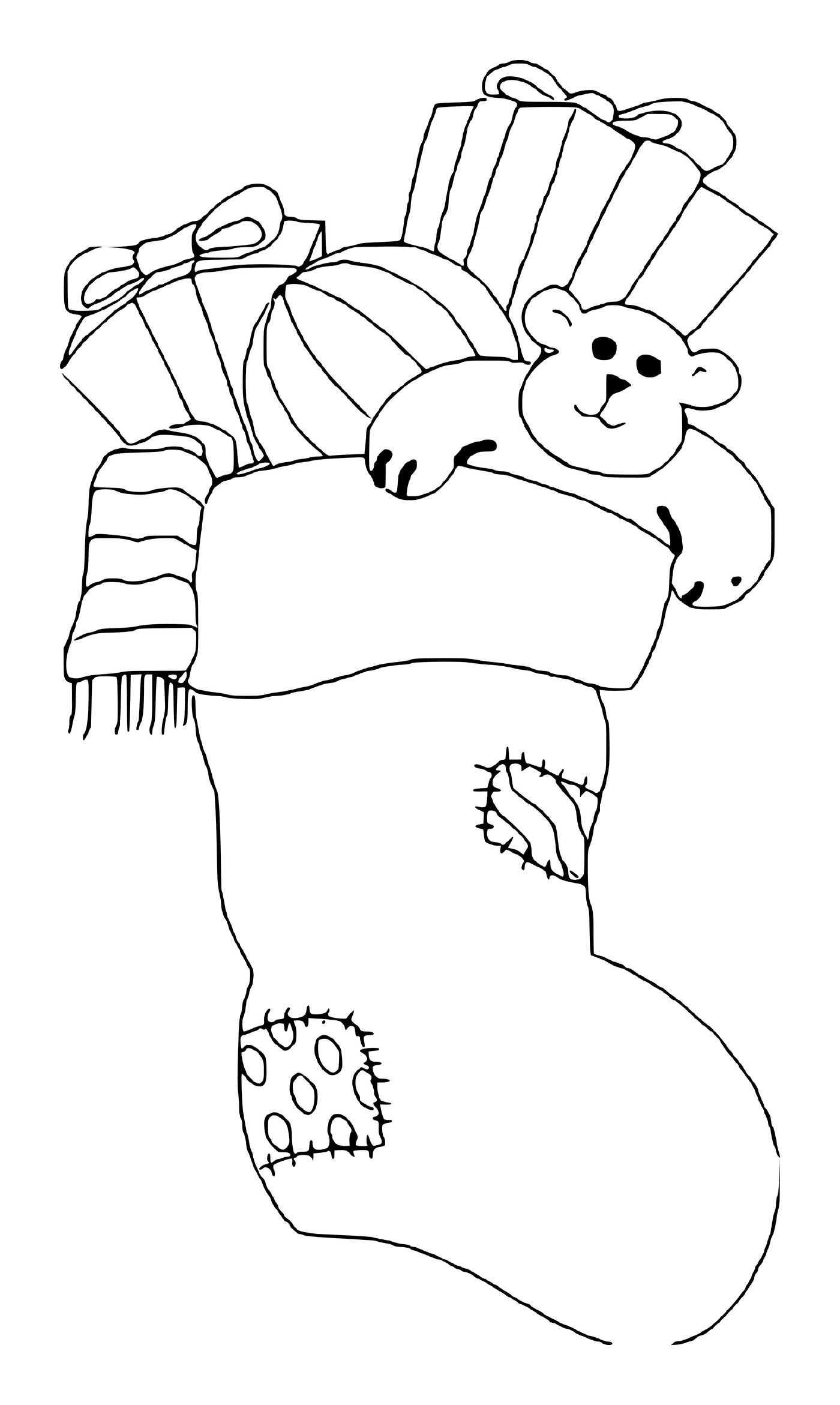  Urso de pelúcia e presentes em meias de Natal 