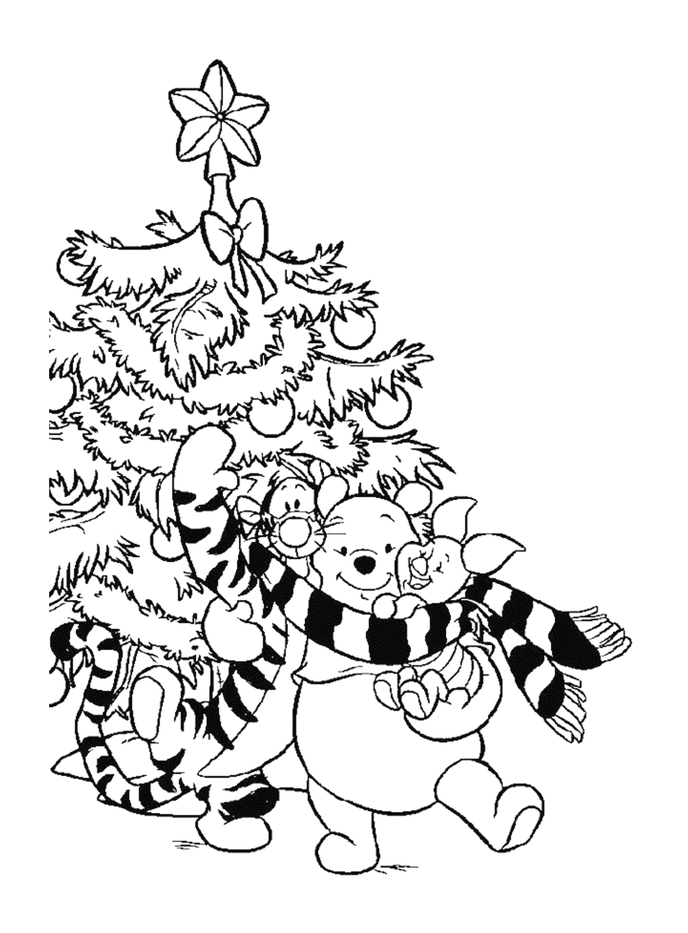  Winnie, Tigrou e Porcinet em frente à árvore de Natal 