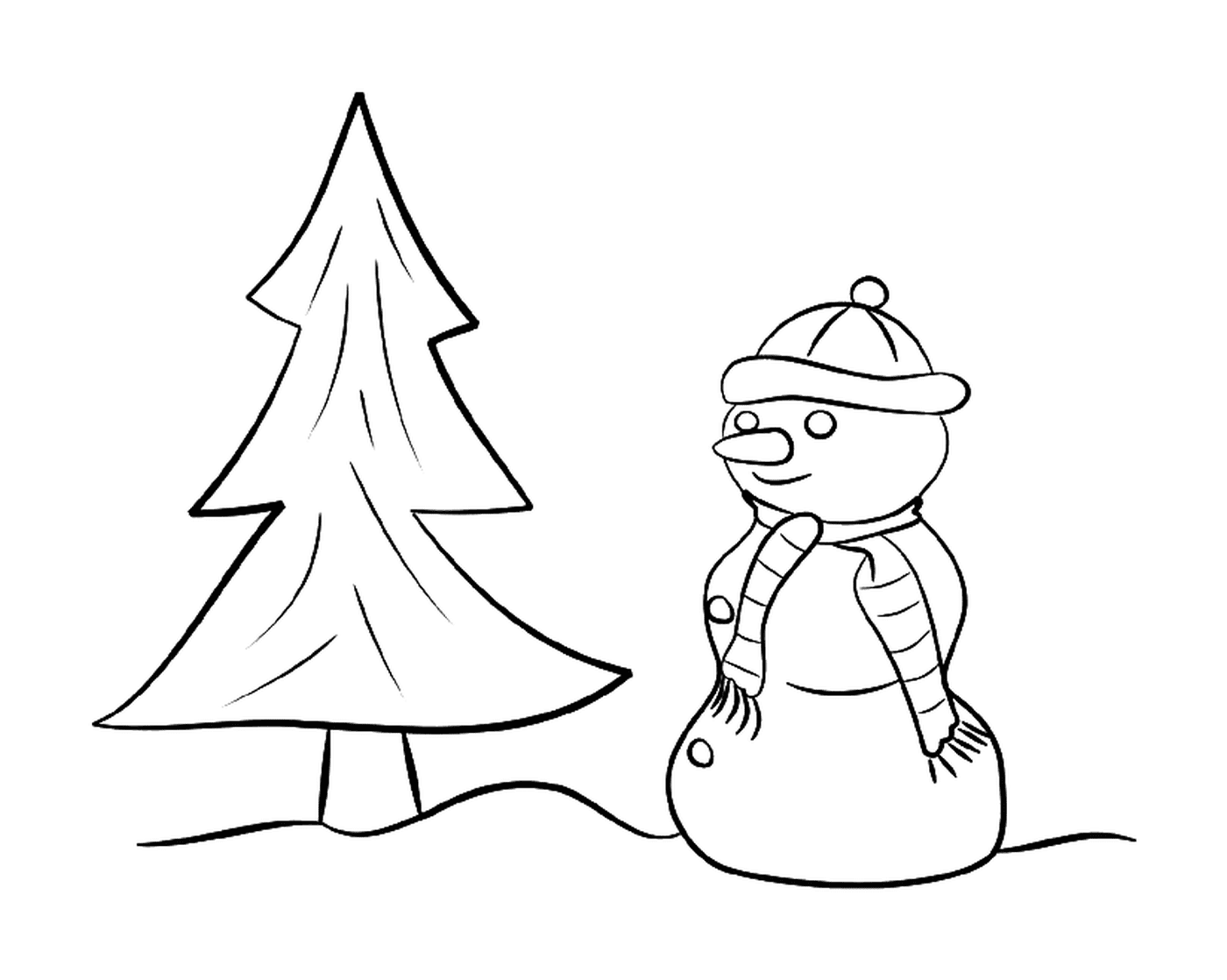  圣诞树旁边的雪人 
