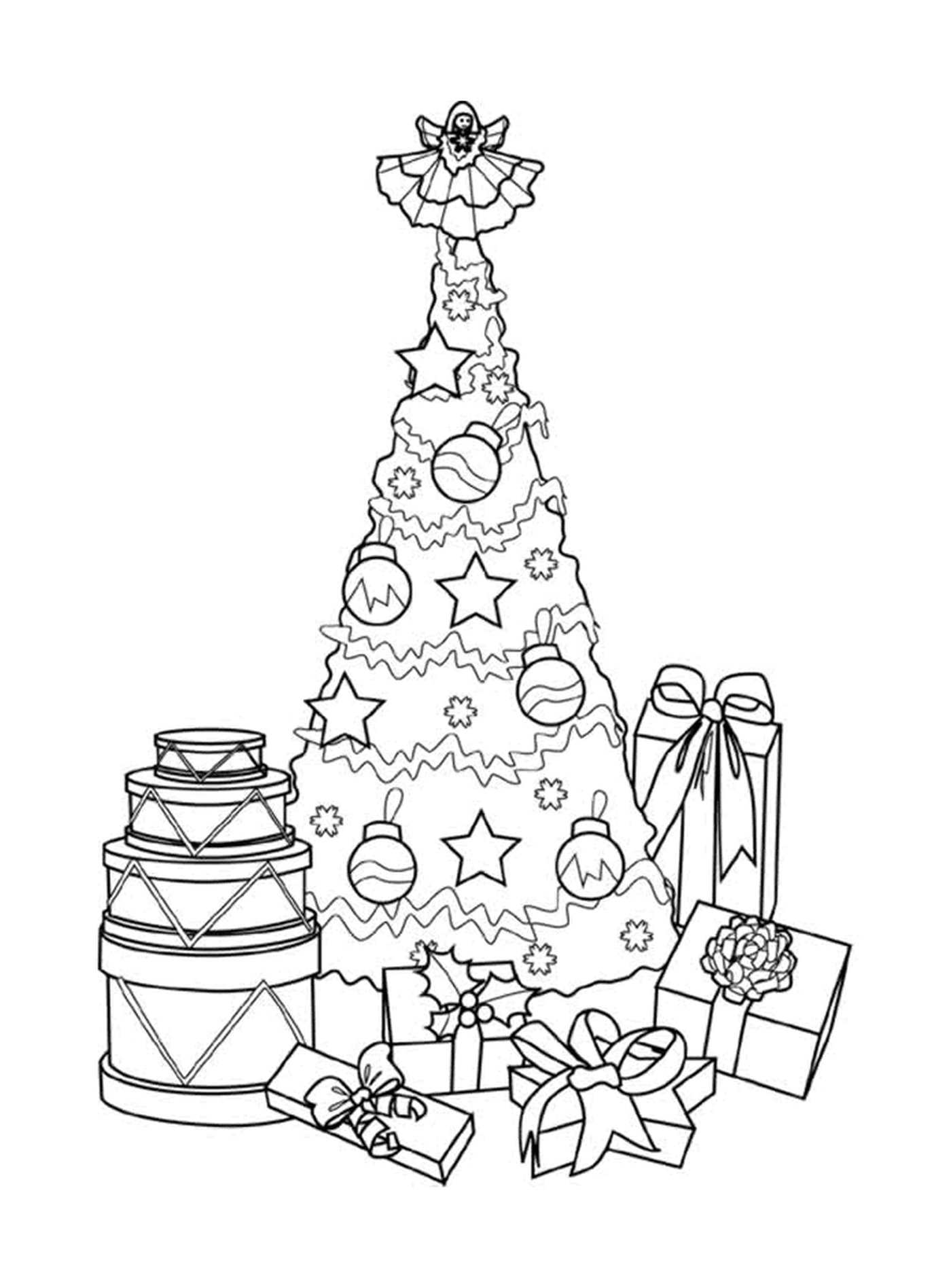  Uma árvore de Natal rodeada por presentes 