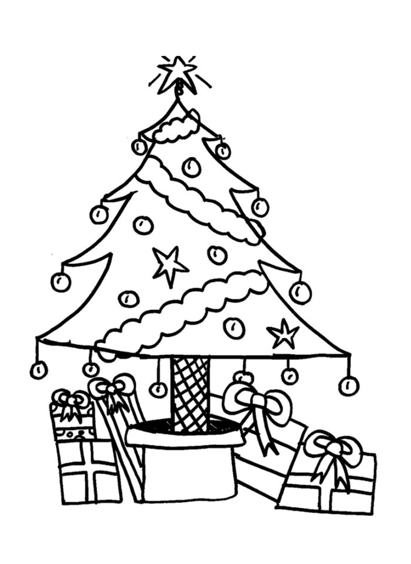  Uma árvore de Natal com presentes sob ela 