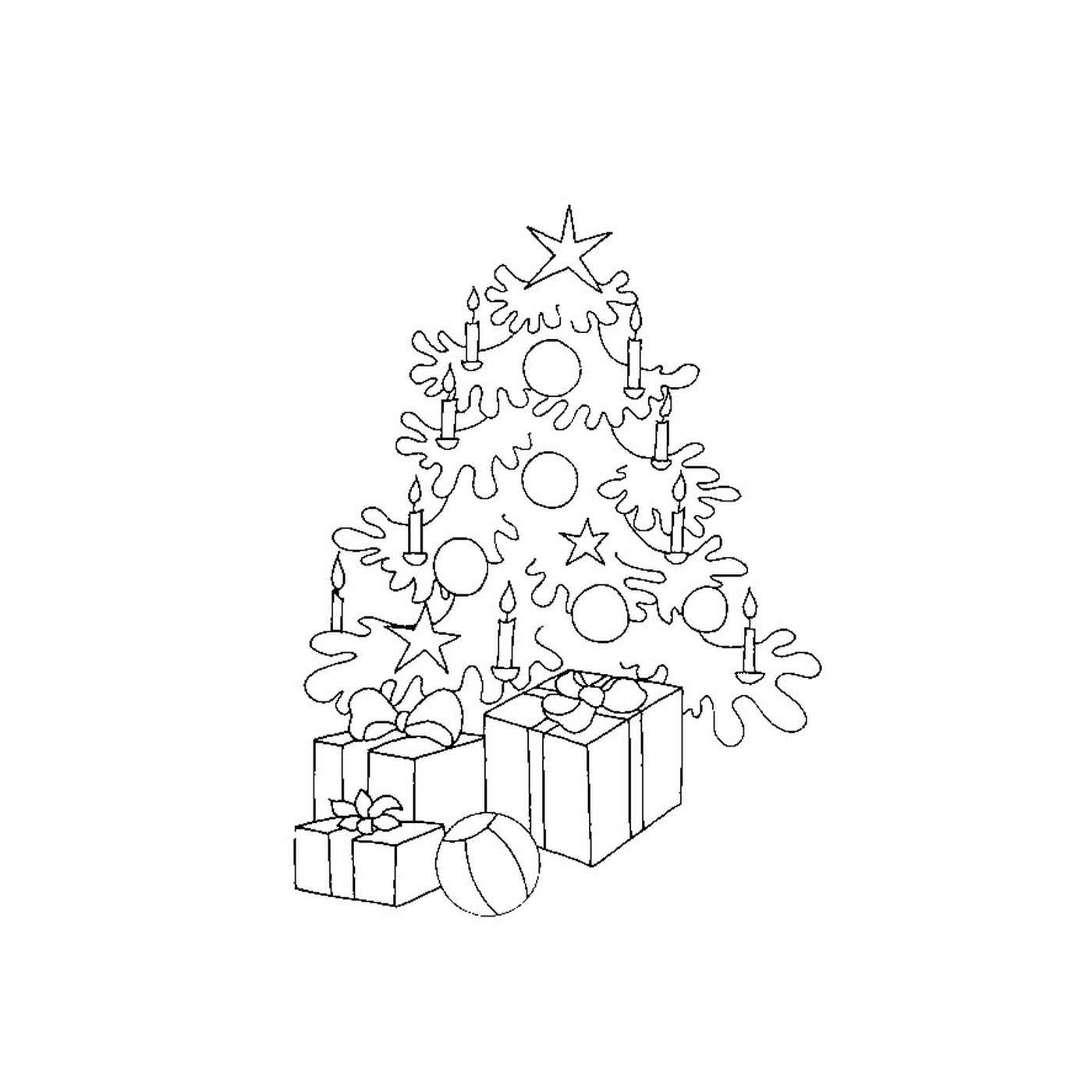 Uma árvore de Natal e presentes 