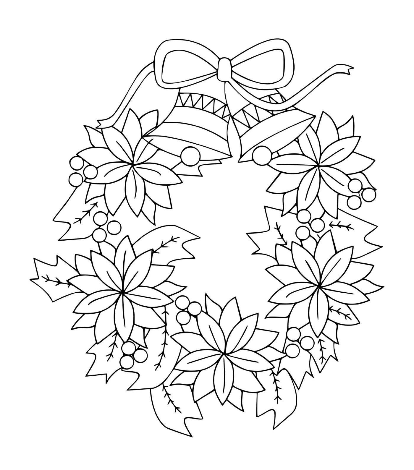  Uma coroa de Natal com flores e sinos 