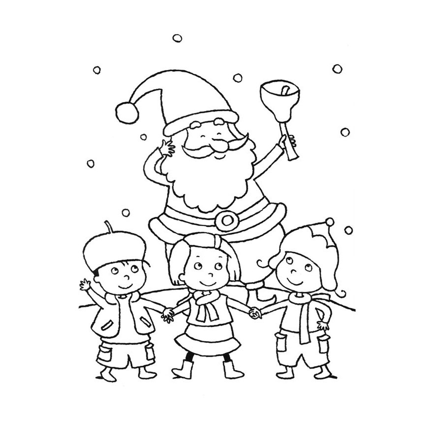  crianças em torno de Papai Noel 