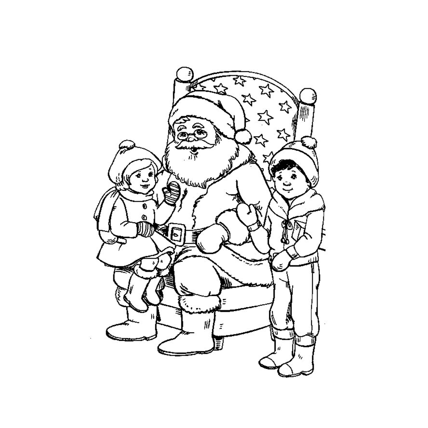  两个孩子和圣诞老人 