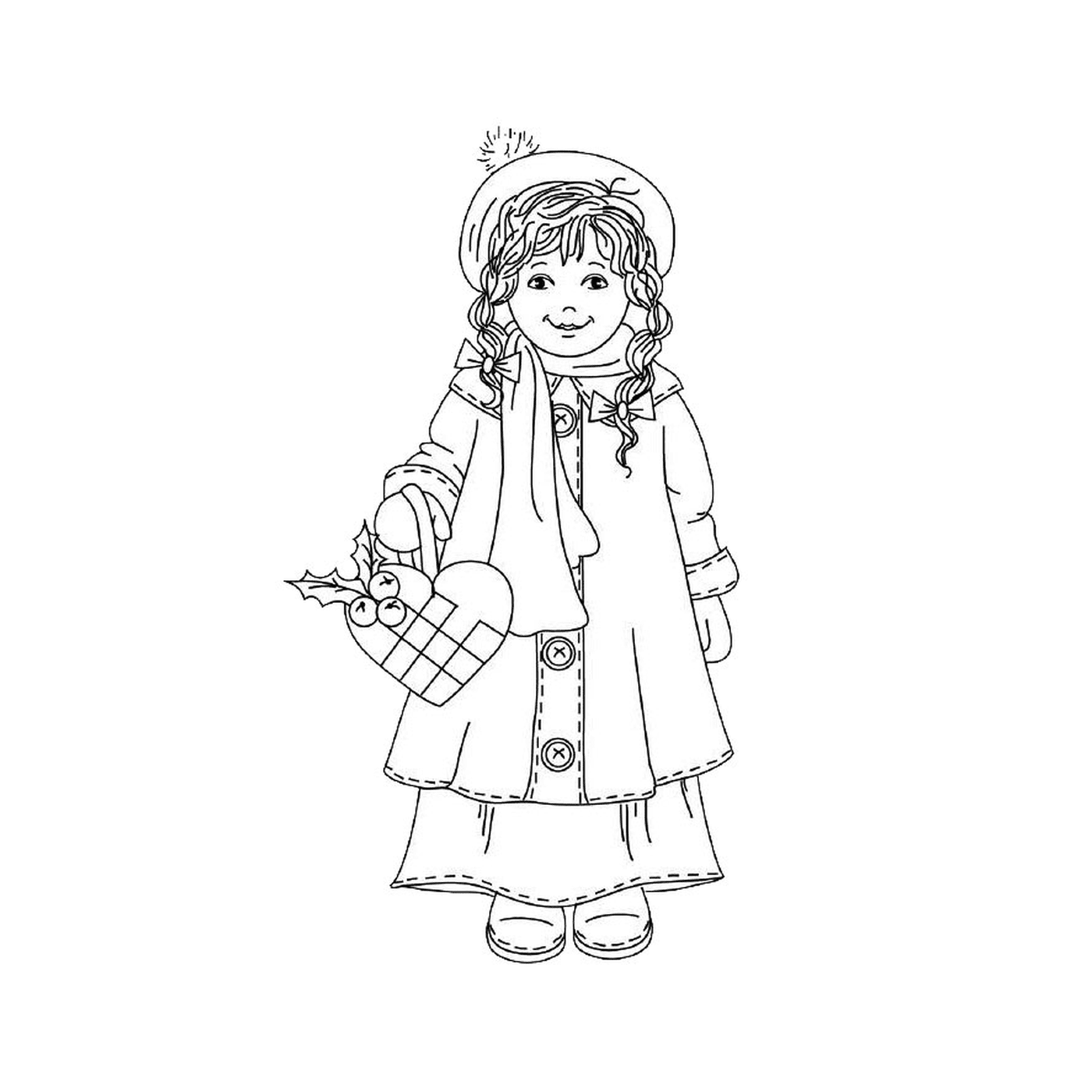  सर्दियों की टोकरी सहित लड़की 